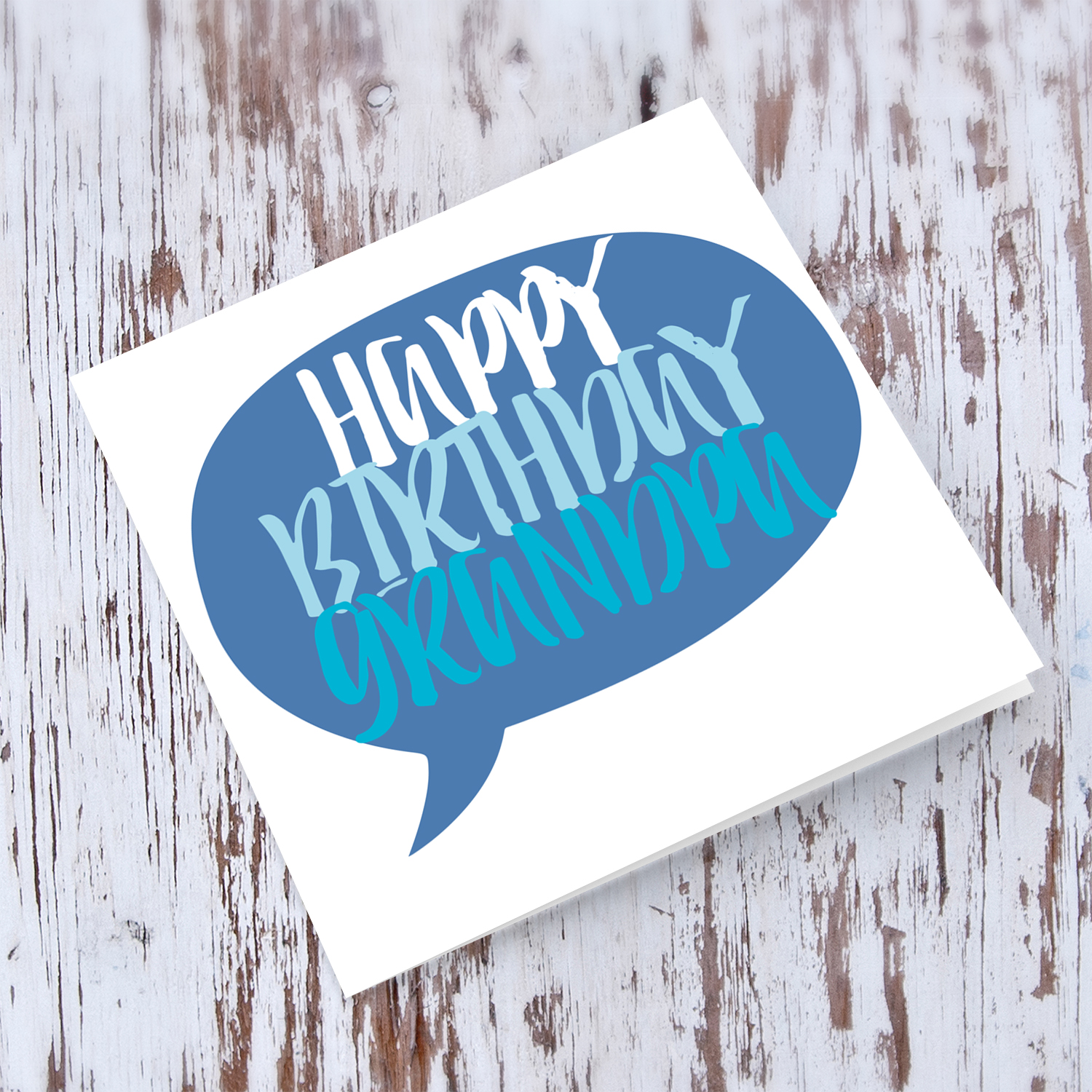 Speech bubble themed birthday card in blue tones (English) for Grandpa