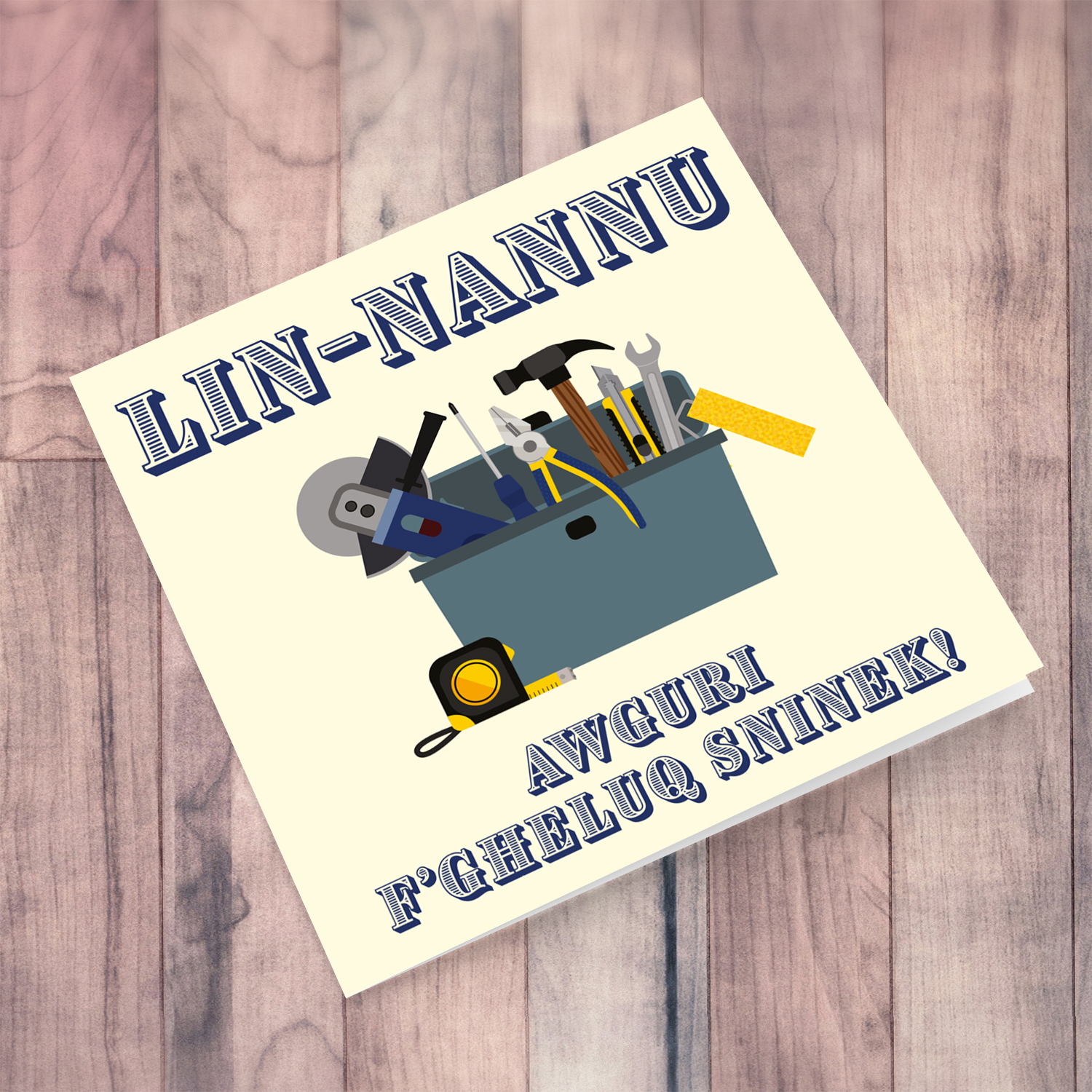 Toolbox themed birthday card for Grandpa in Maltese