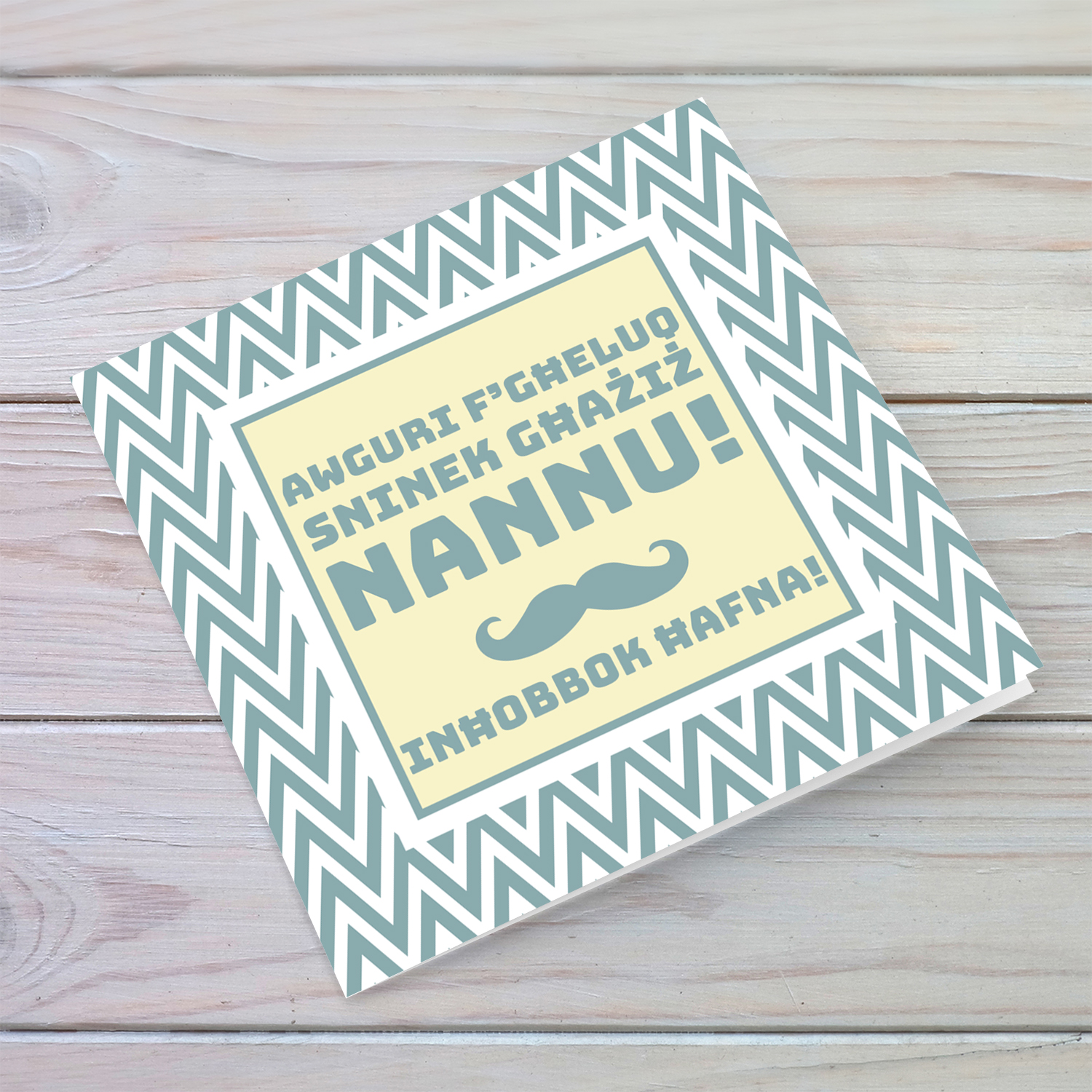 Birthday card for Grandpa with zig zag white and green background in Maltese (Singular)