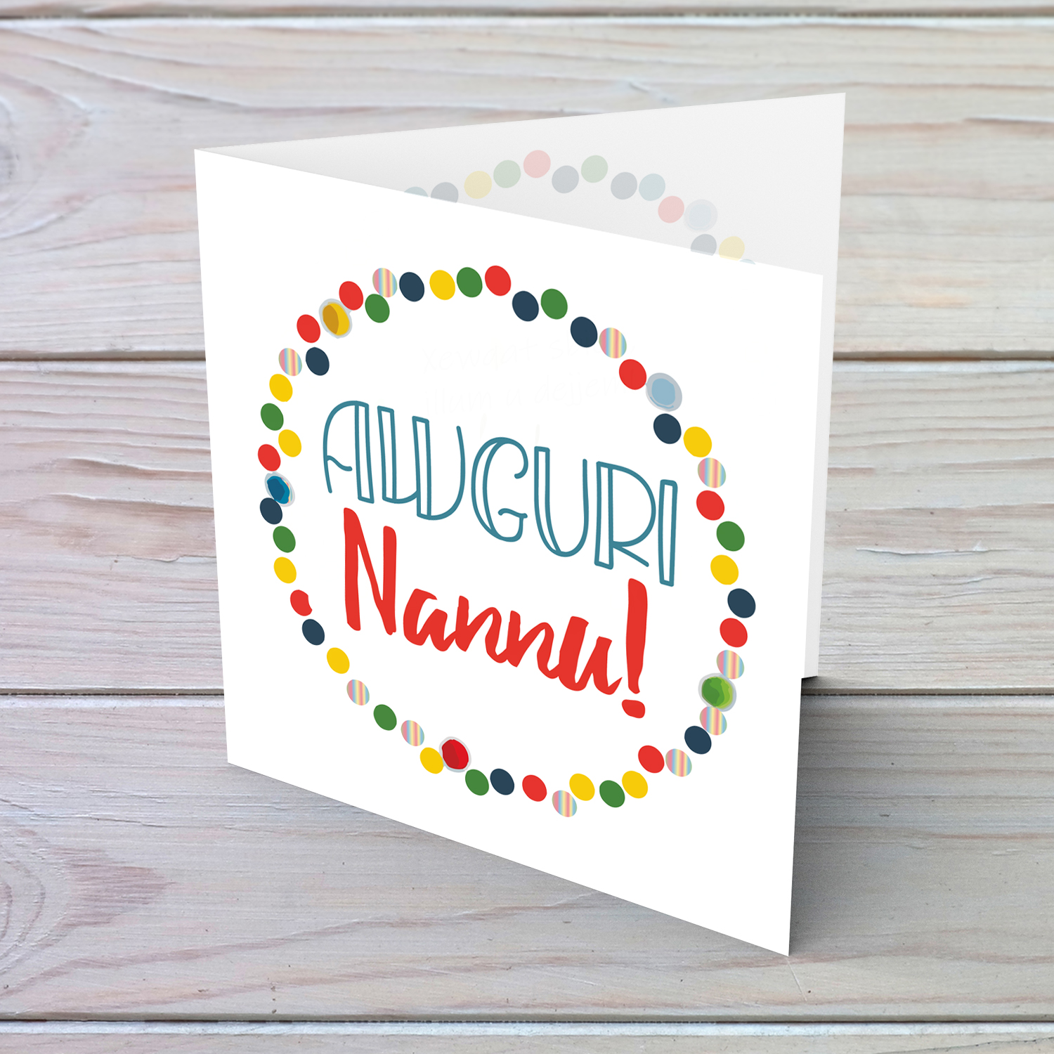 Colourful circles and text birthday card for nannu in Maltese