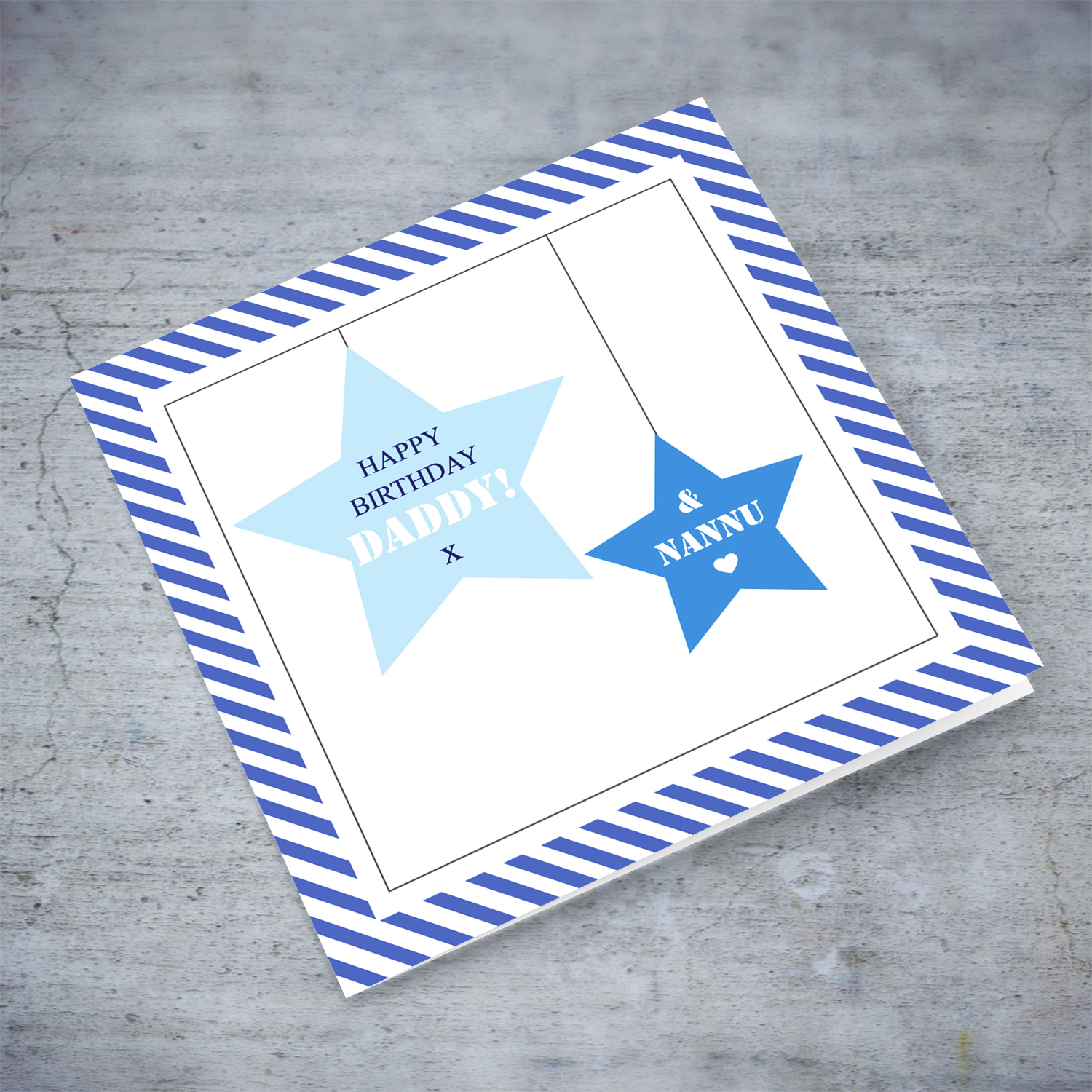 Happy Birthday Daddy & Nannu hanging stars with striped blue border in English