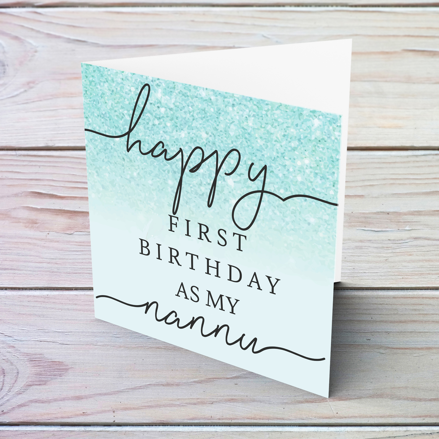 Happy First birthday as my nannu in light blue / turquoise background in English / Maltese
