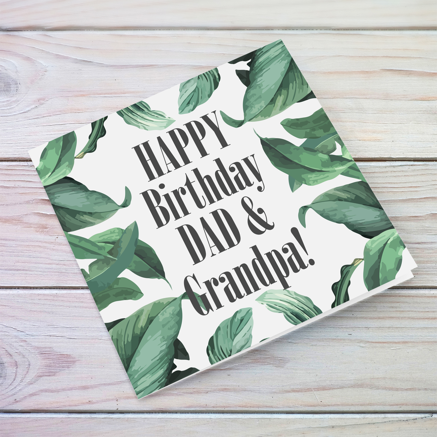 Green leaves themed birthday card for Dad & Grandpa in English (2 in 1)