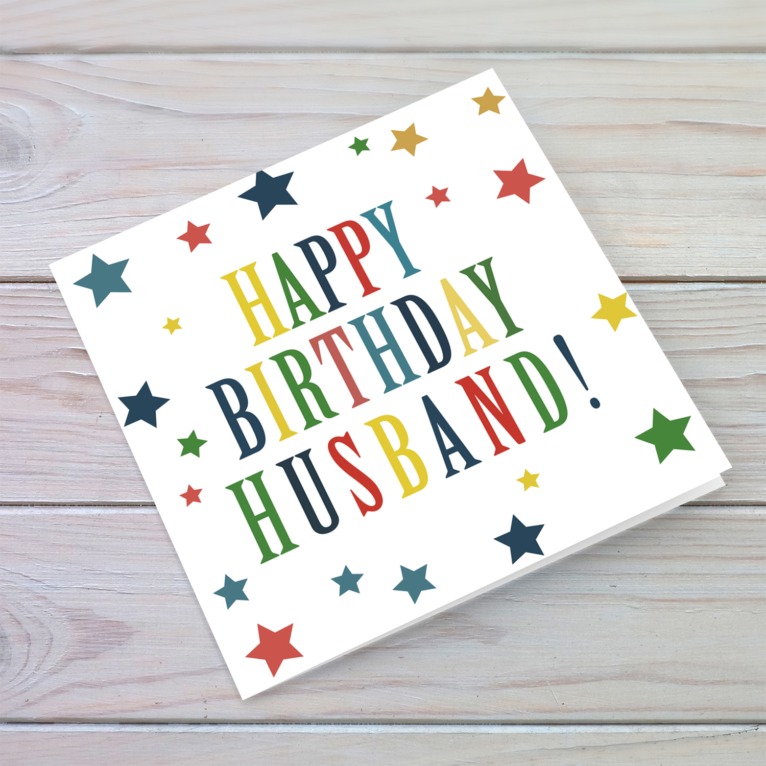 Birthday card for Husband with colourful stars in English