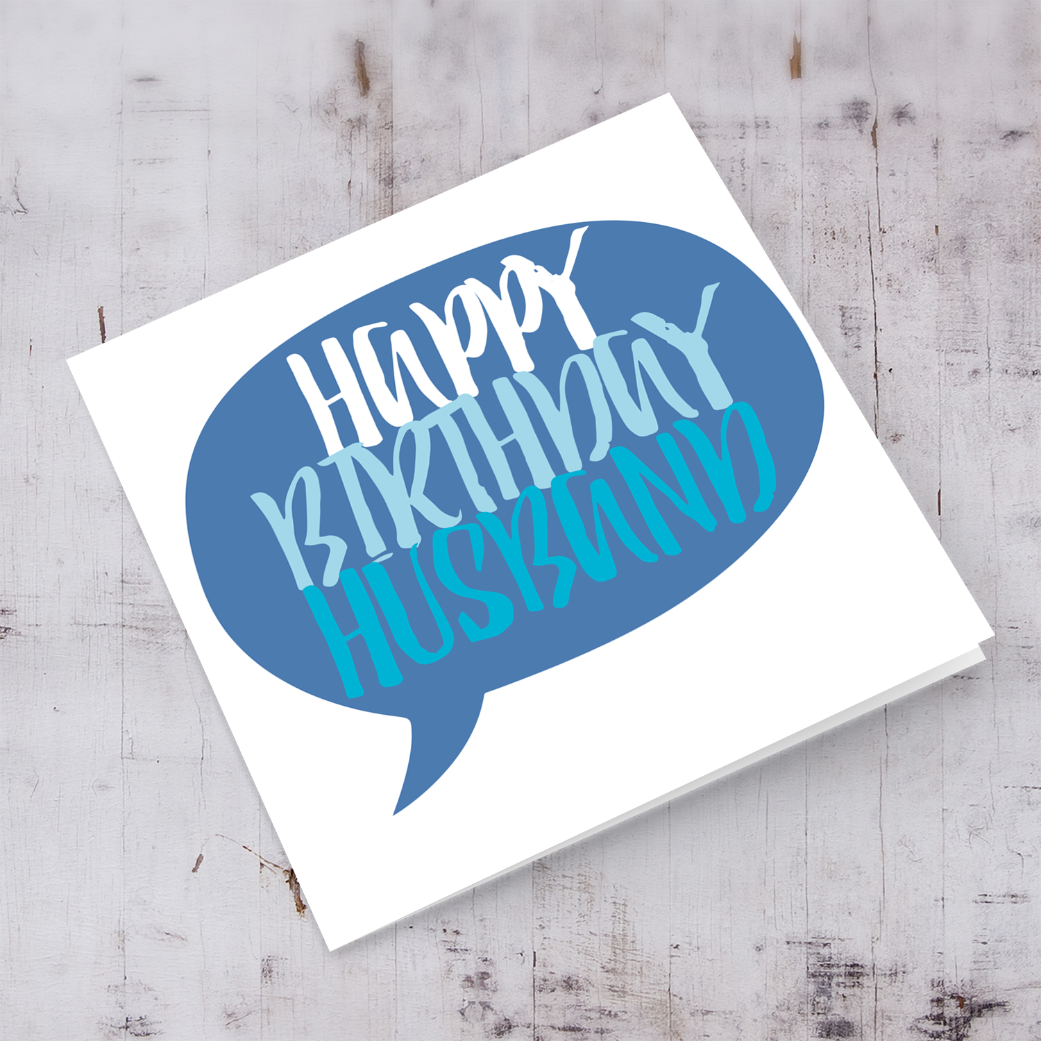 Speech bubble themed birthday card in blue tones (English) for Husband
