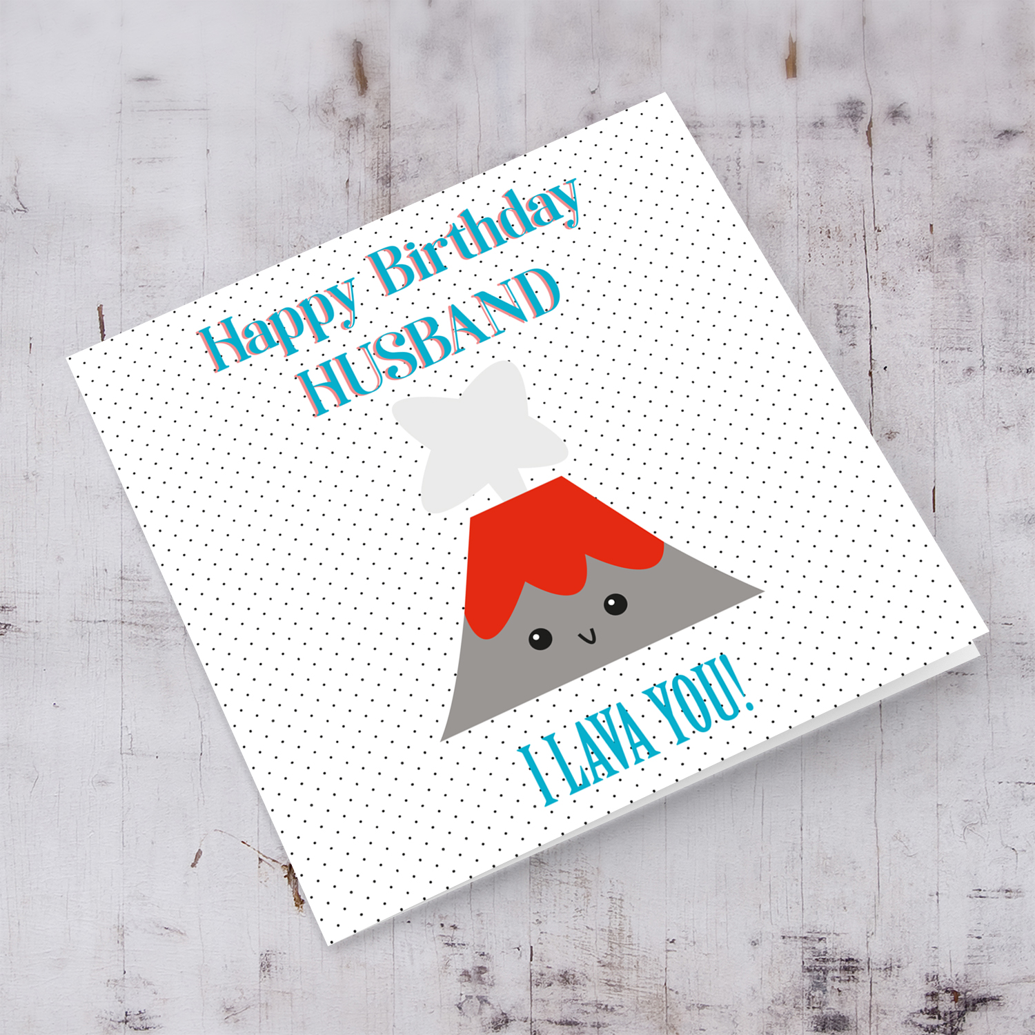 Volcano themed birthday card for husband in English