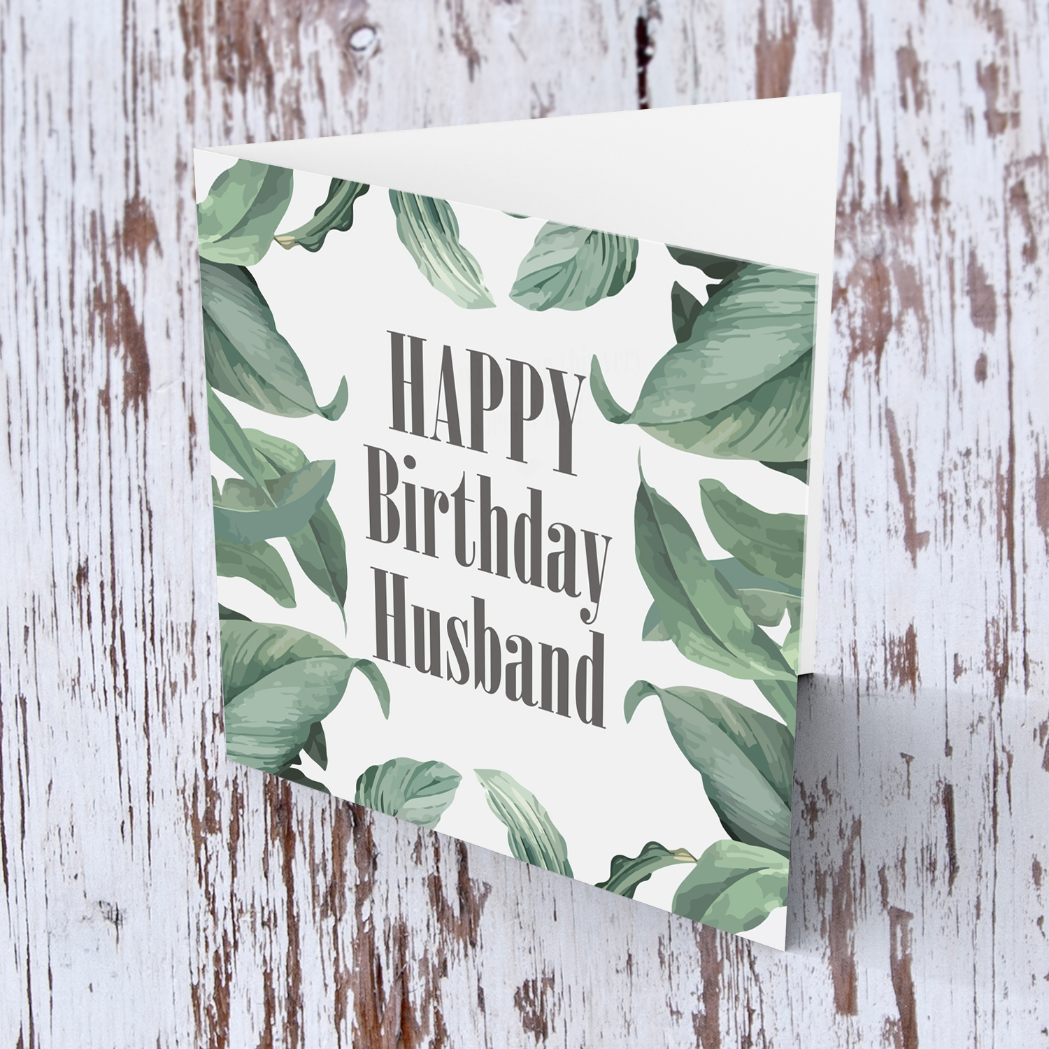 Green leaves themed birthday card for husband in English