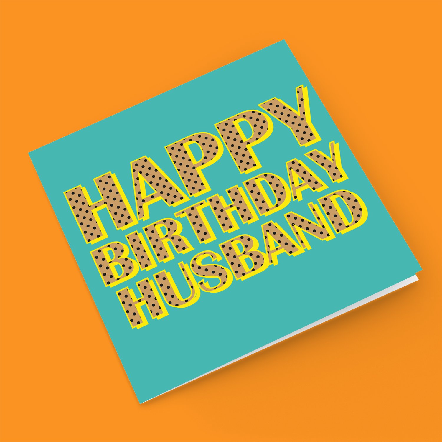 Turquoise background with polka dot wording birthday card for husband