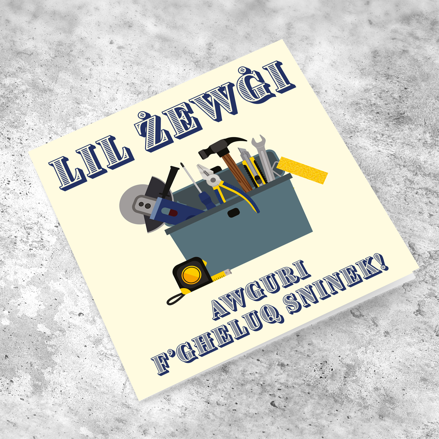 Toolbox themed birthday card for husband in Maltese