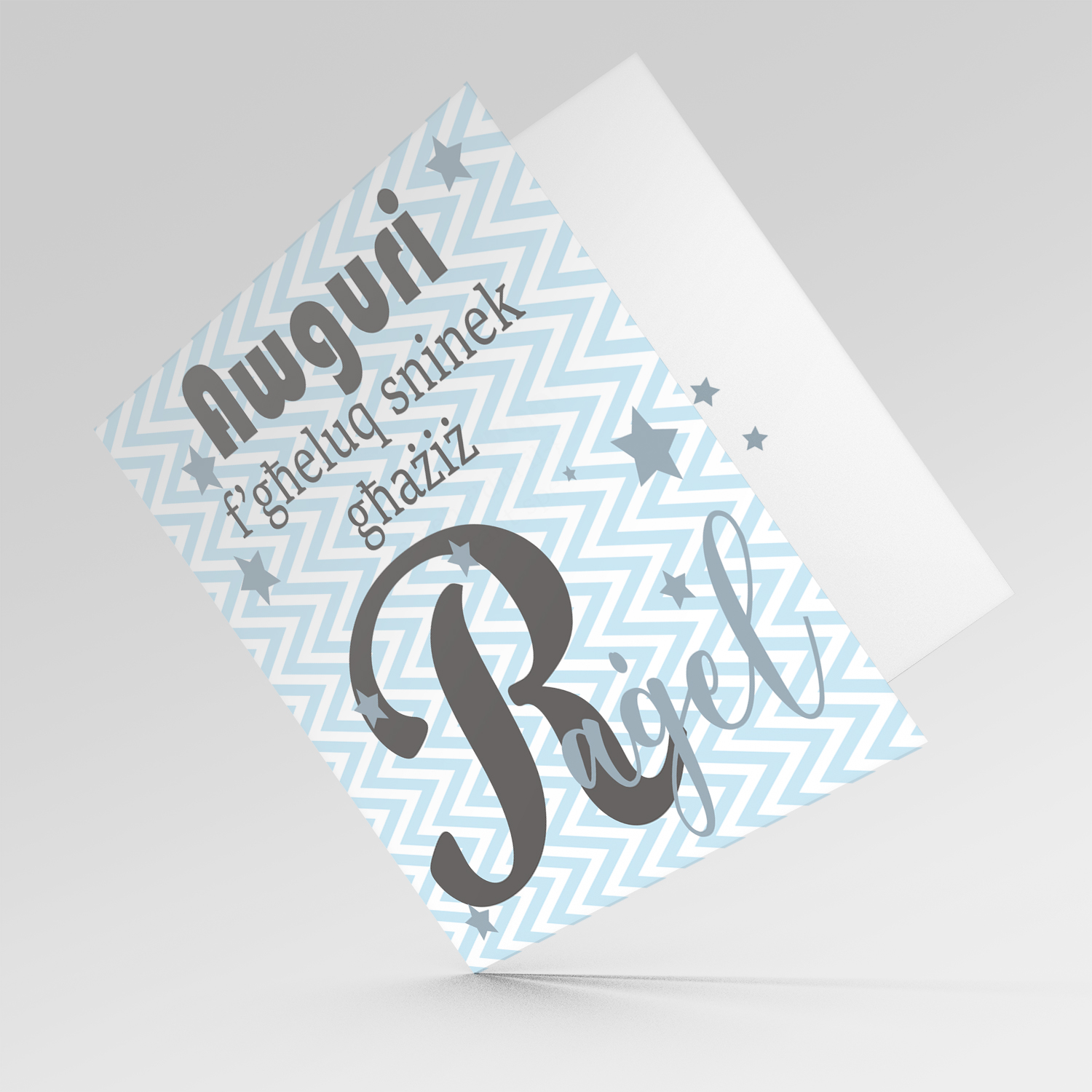 Blue with zigzag background and scattered stars birthday card for Man in Maltese