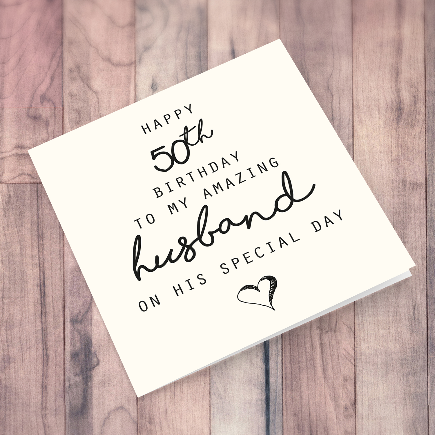 50th birthday for husband - minimalist card with black font and heart