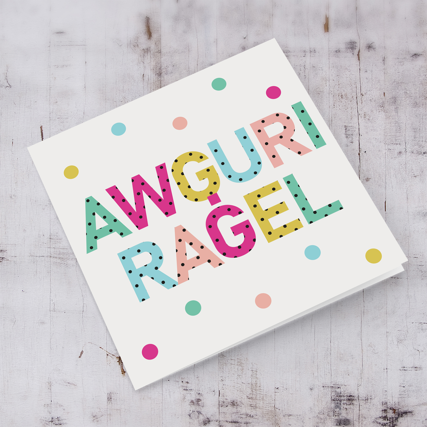 Colourful text with polka dots - Awguri Raġel - birthday card for husband / boyfriend / partner in Maltese