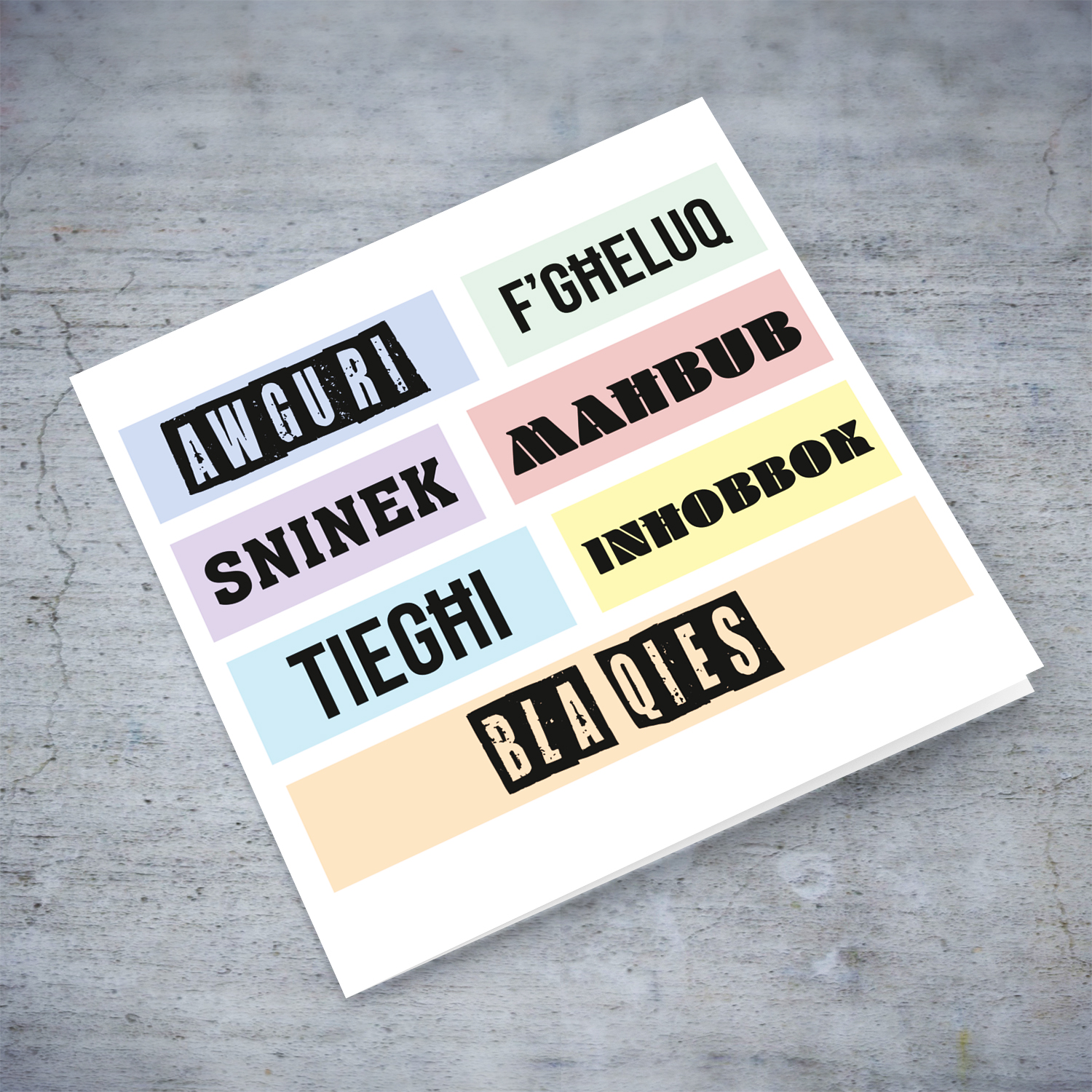 Colourful, modern pastel coloured birthday card for a loved one - husband / boyfriend / partner in Maltese