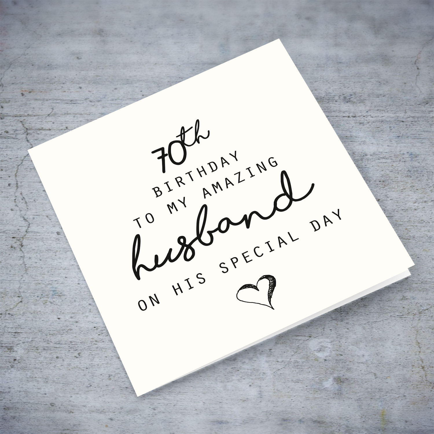 70th birthday for husband - minimalist card with black font and heart