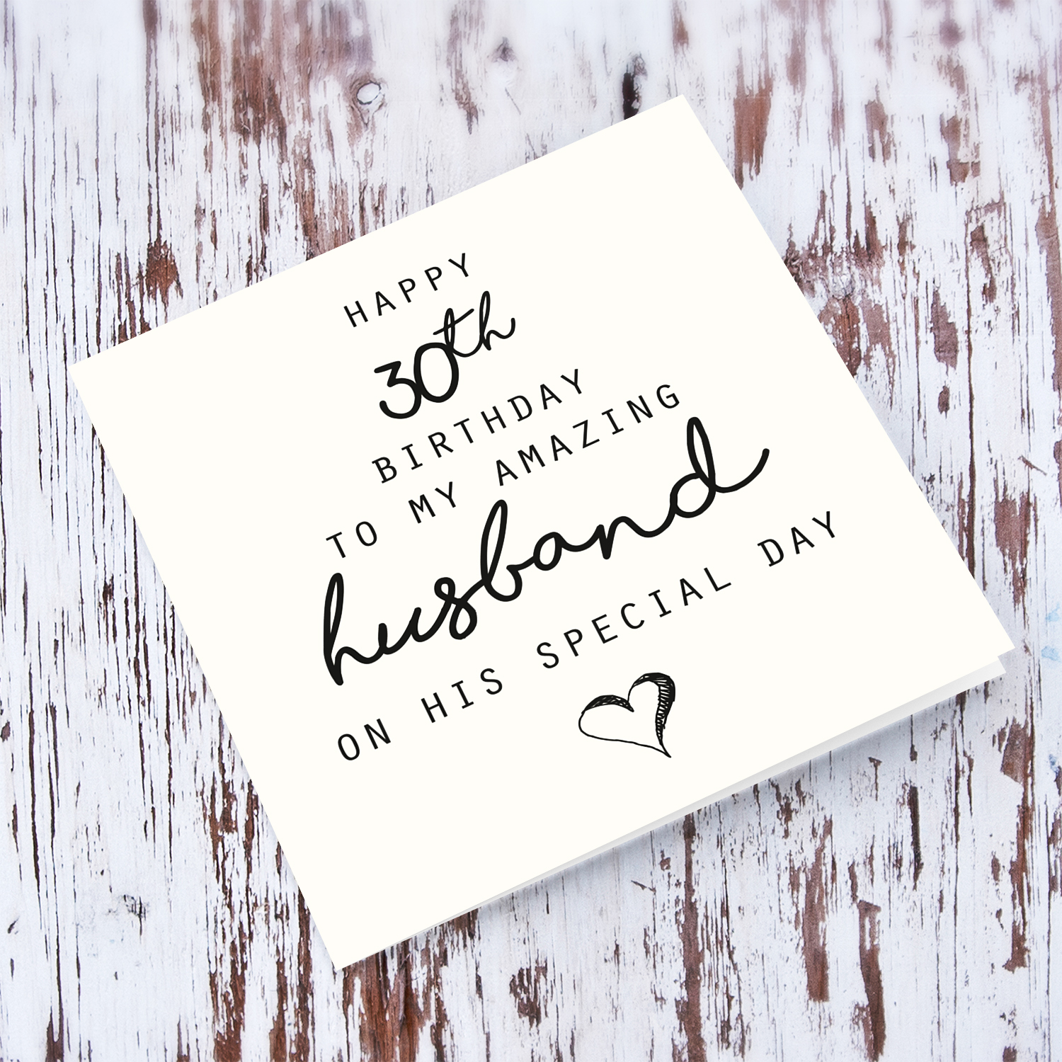 30th birthday for husband - minimalist card with black font and heart