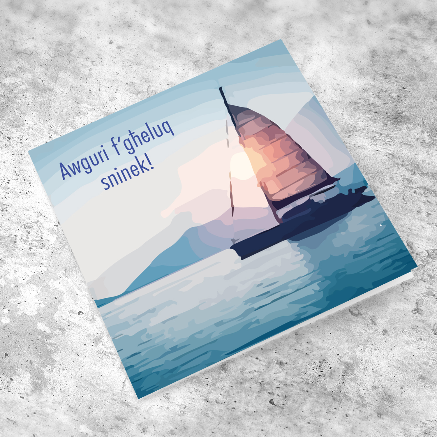 Sailing boat themed birthday card in Maltese