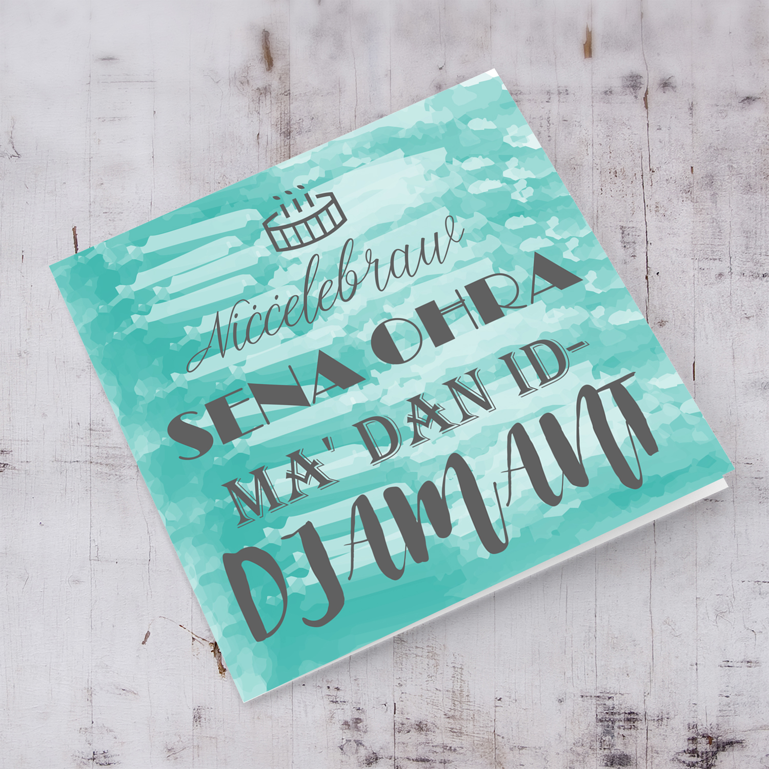 Birthday card with turquoise watercolour background in Maltese