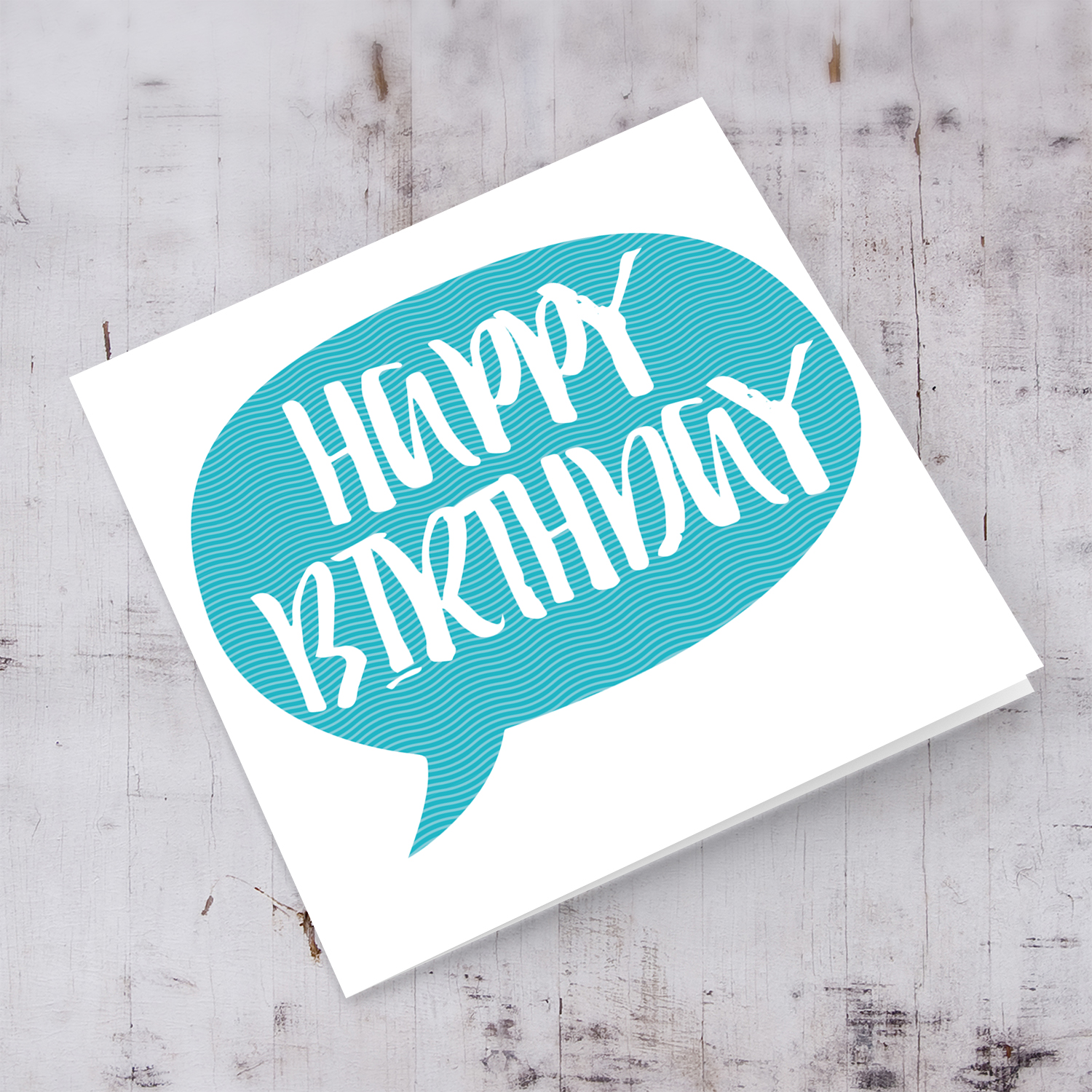 Speech bubble themed birthday card in sea blue tones in English