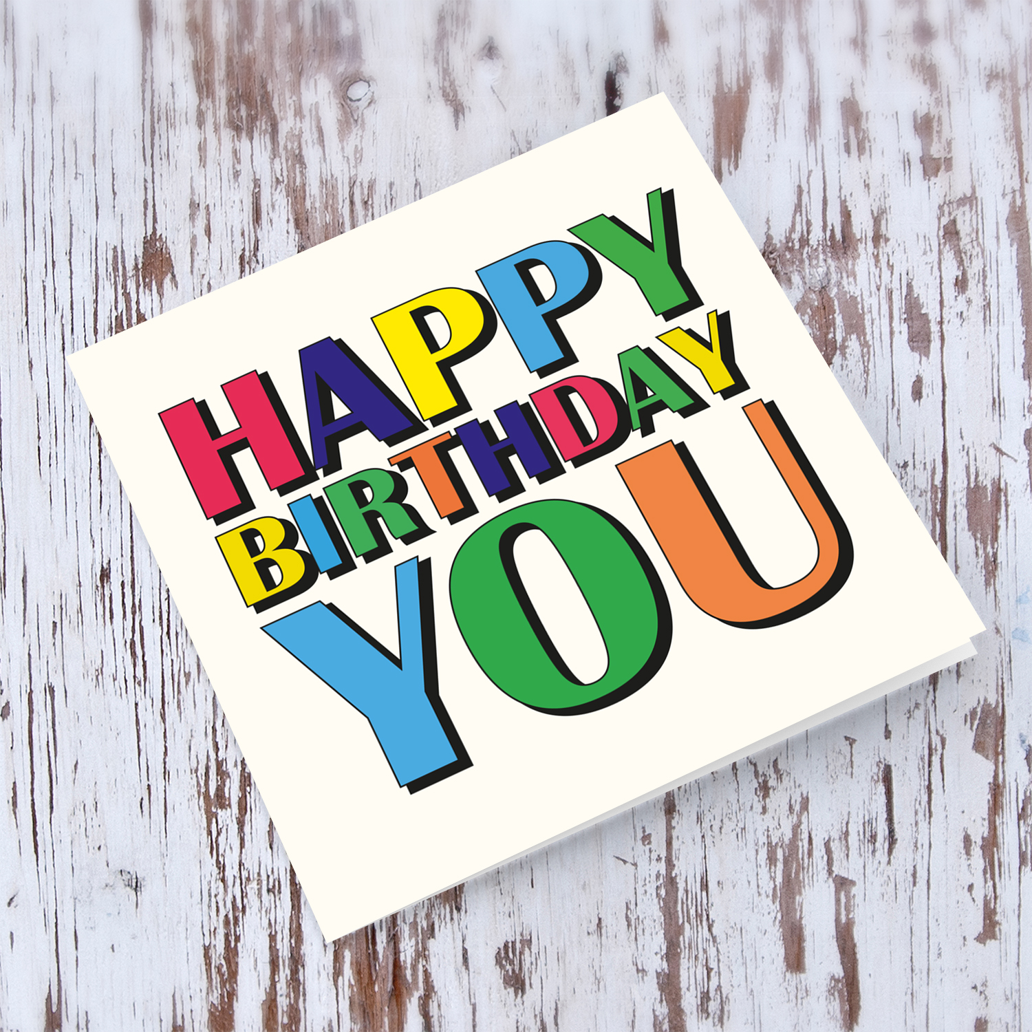 Colourful wording open birthday card in English