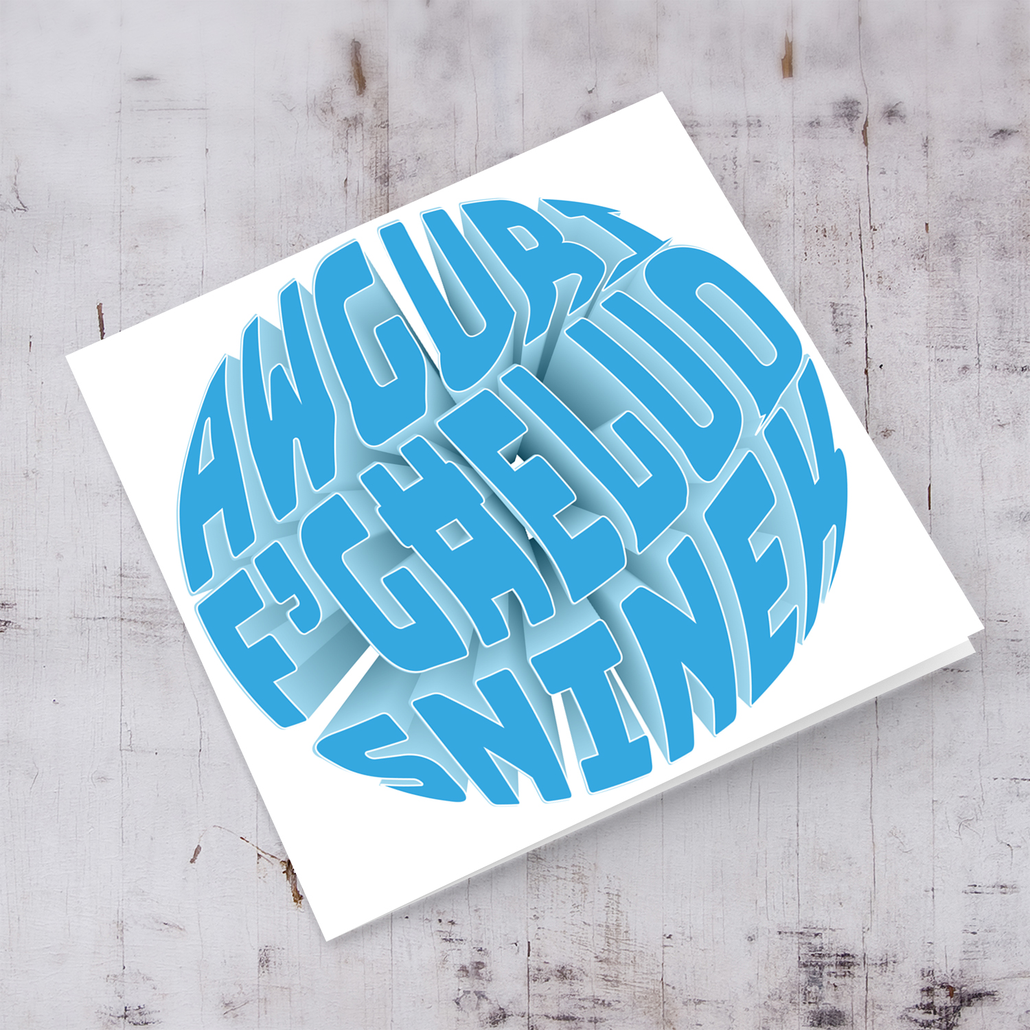 Spheric 3d Happy Birthday card in blue tones in Maltese