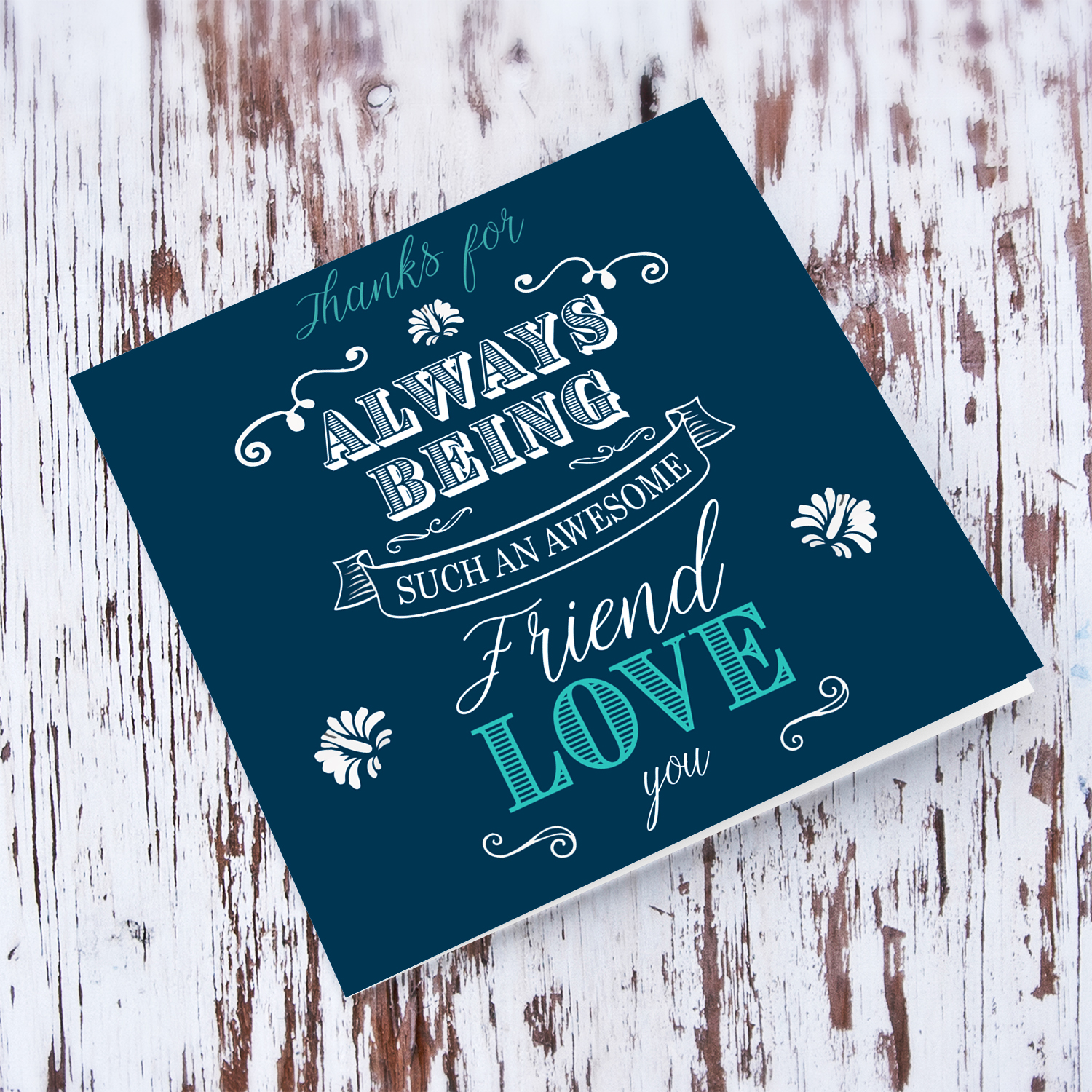 Friend birthday card (love you) in dark blue background and white & light blue text in English