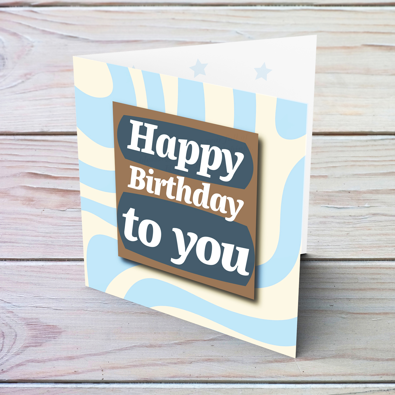 Light blue waves open birthday card in English 