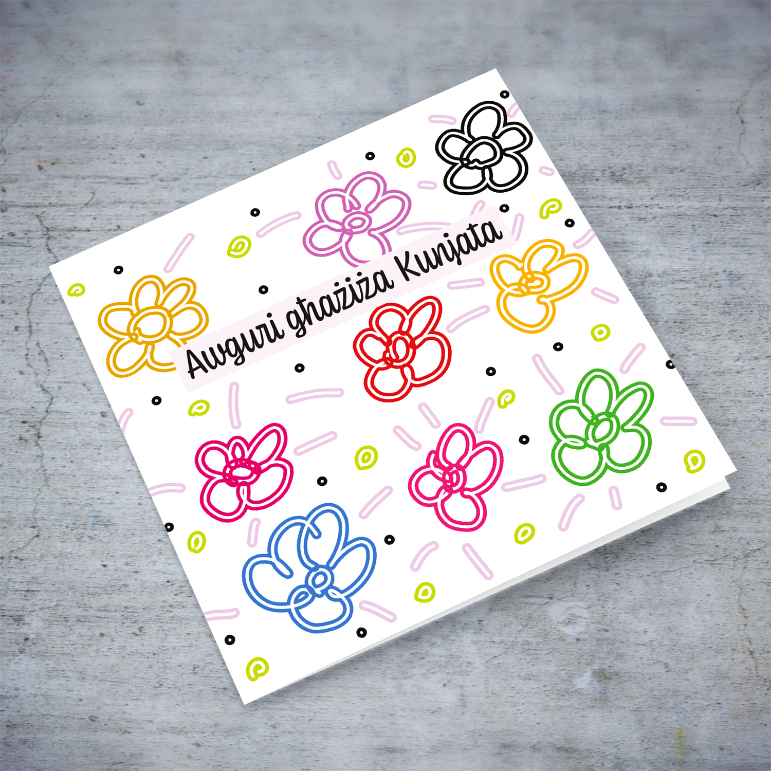 Colourful, bright coloured flowers birthday card for mother-in-law / kunjata in Maltese