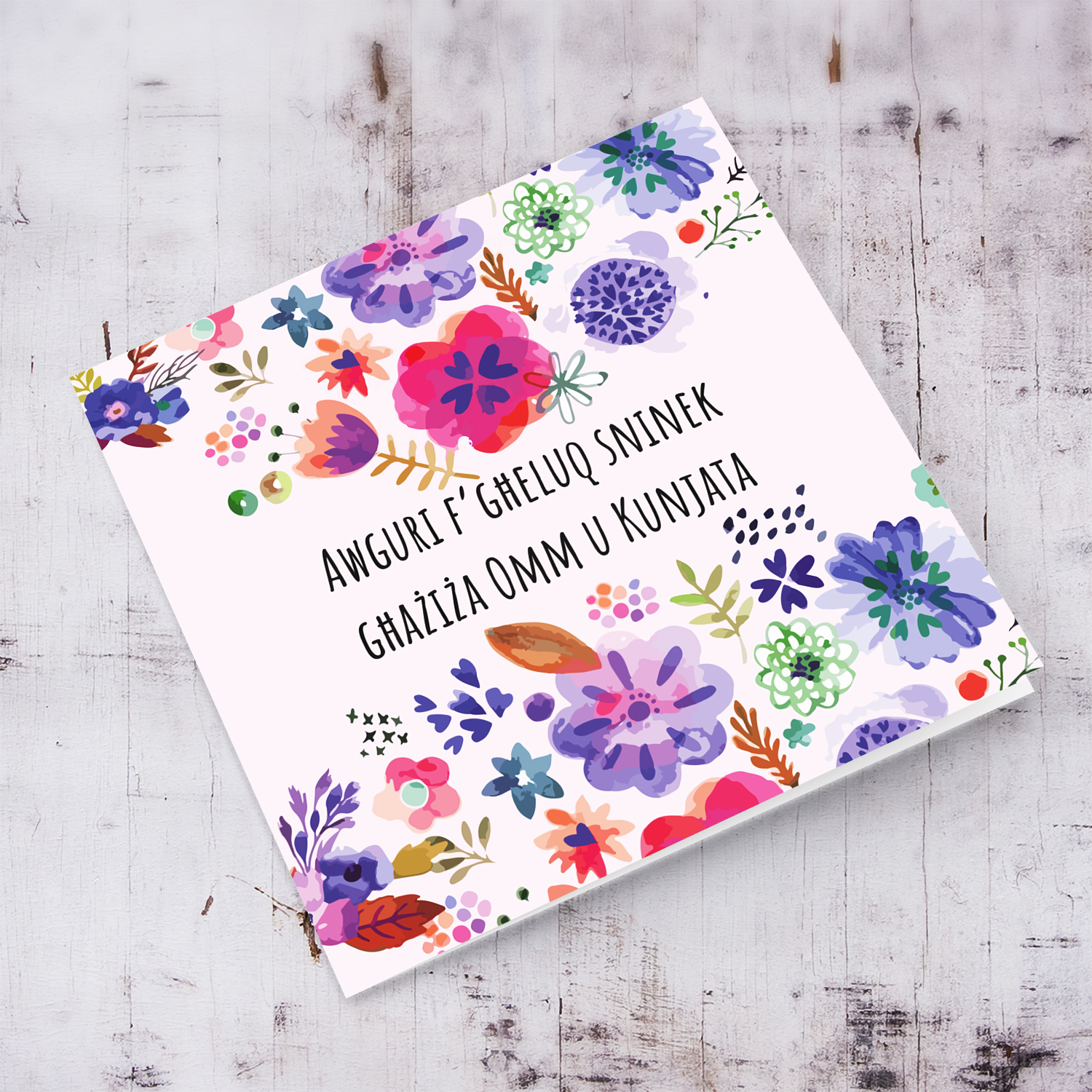 Colourful flowery birthday card for mother and mother-in-law in Maltese