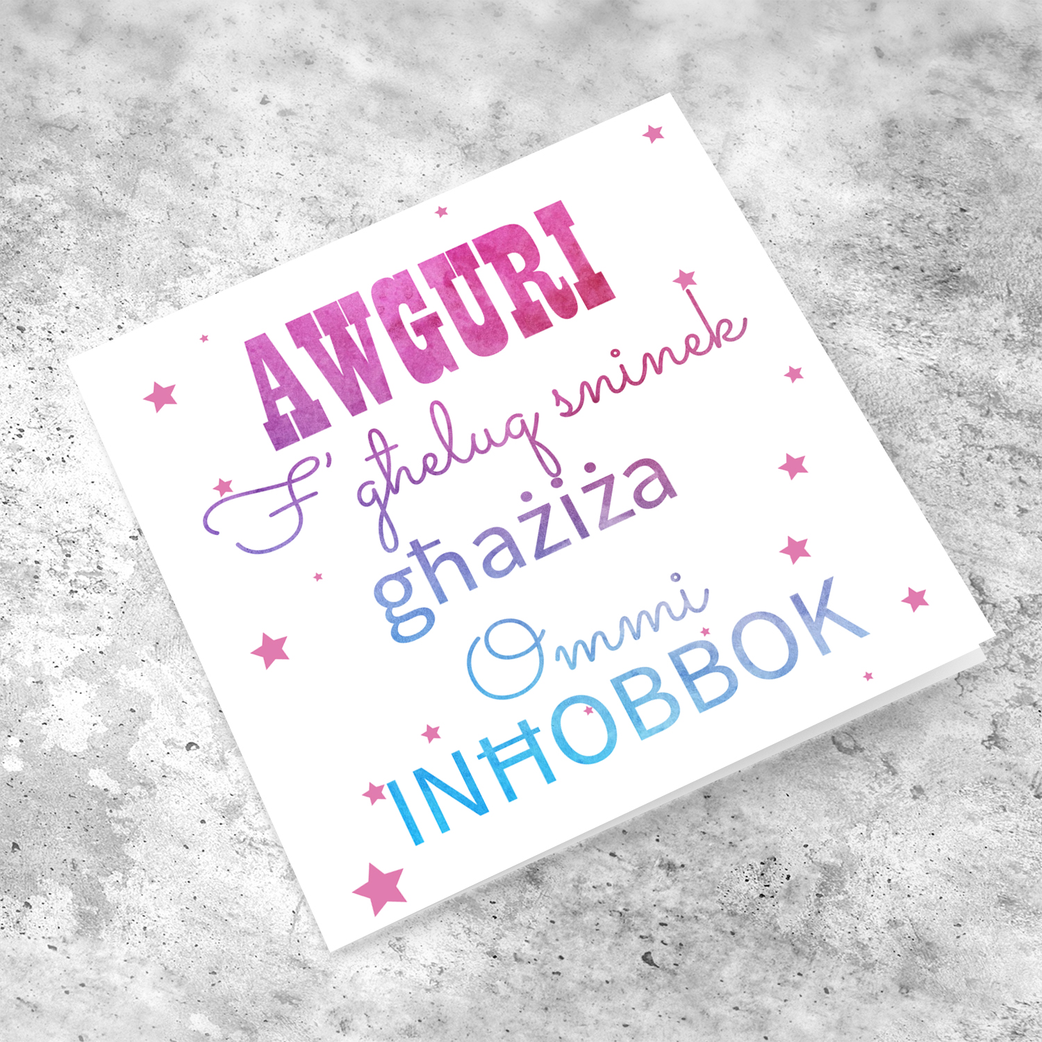 Star themed birthday card for mother in Maltese