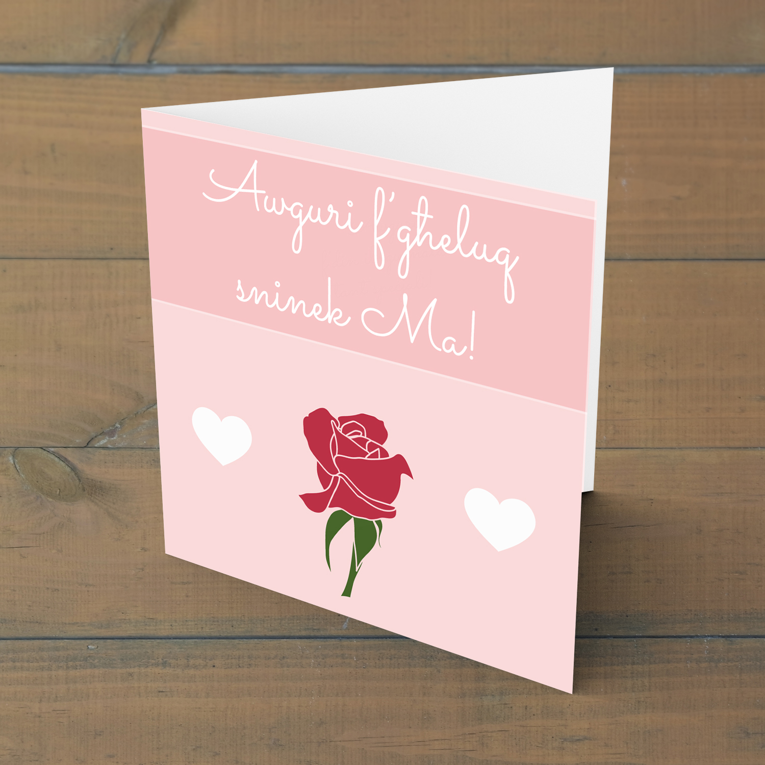 Red rose themed birthday card for mother in Maltese