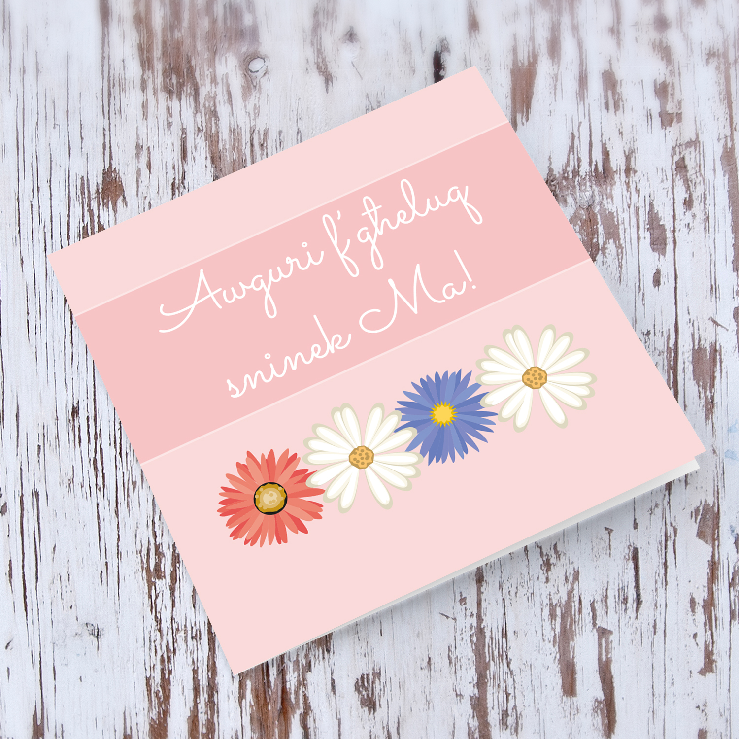 Flower themed birthday card for mother in Maltese