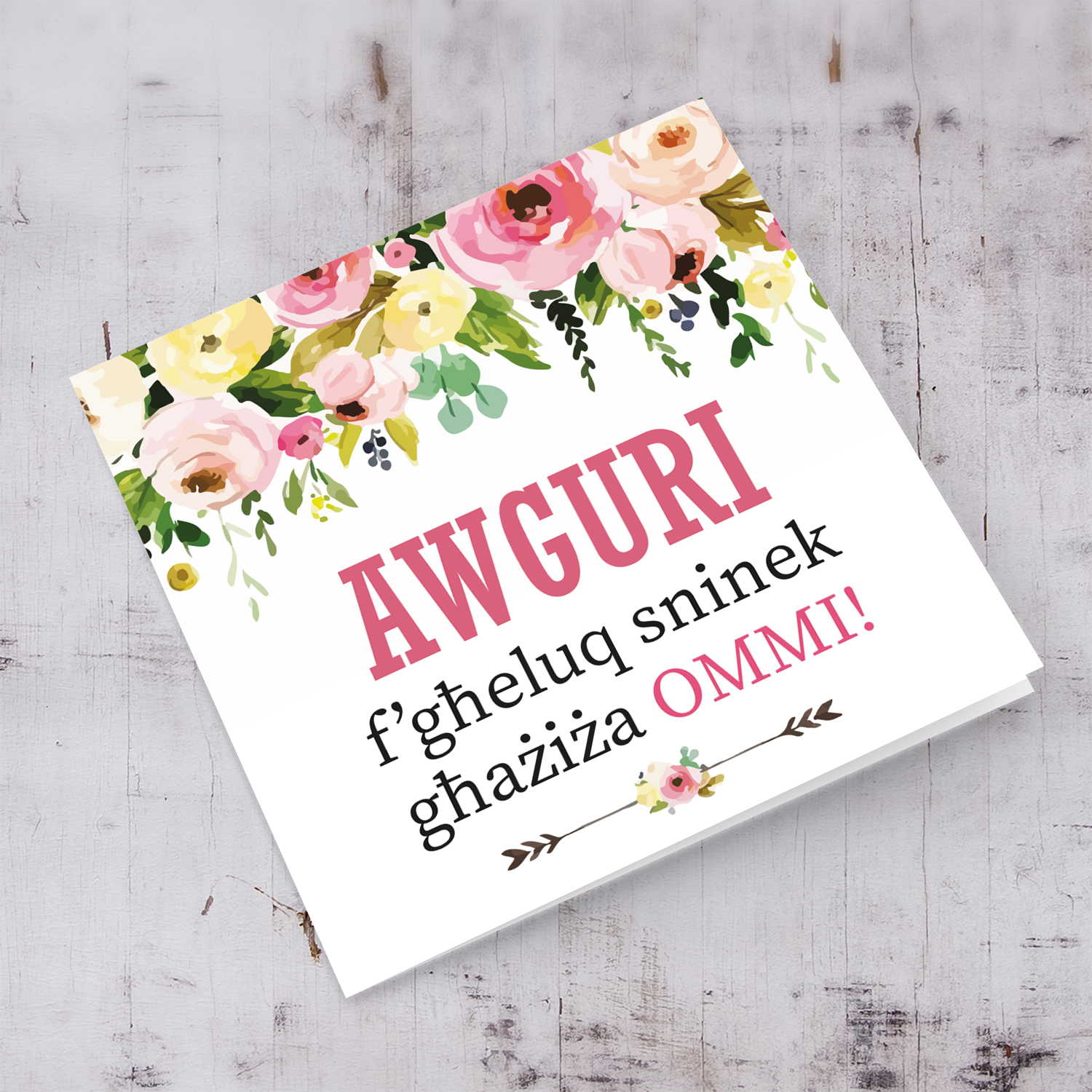 Flower themed birthday card for Mother in Maltese
