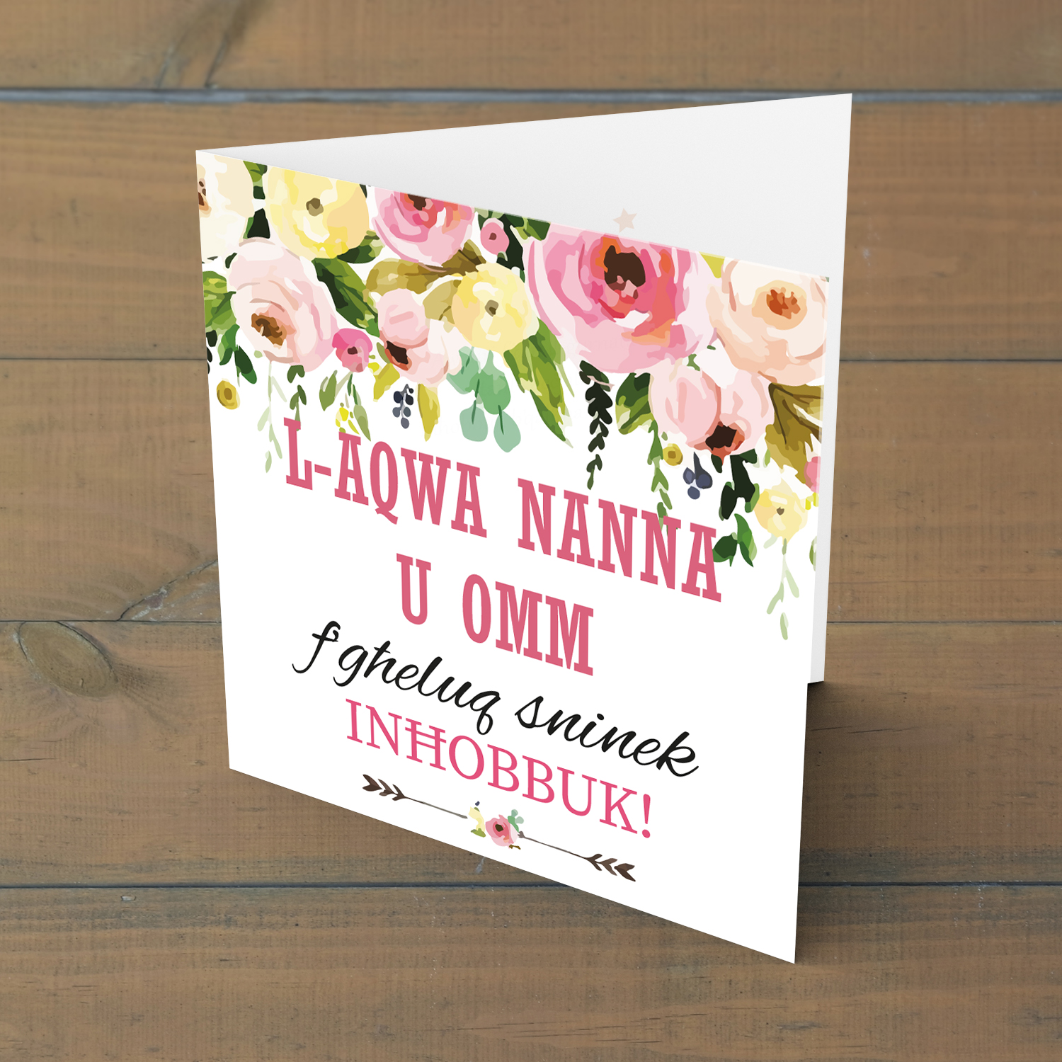 Flower themed birthday card for mother and grandmother in Maltese