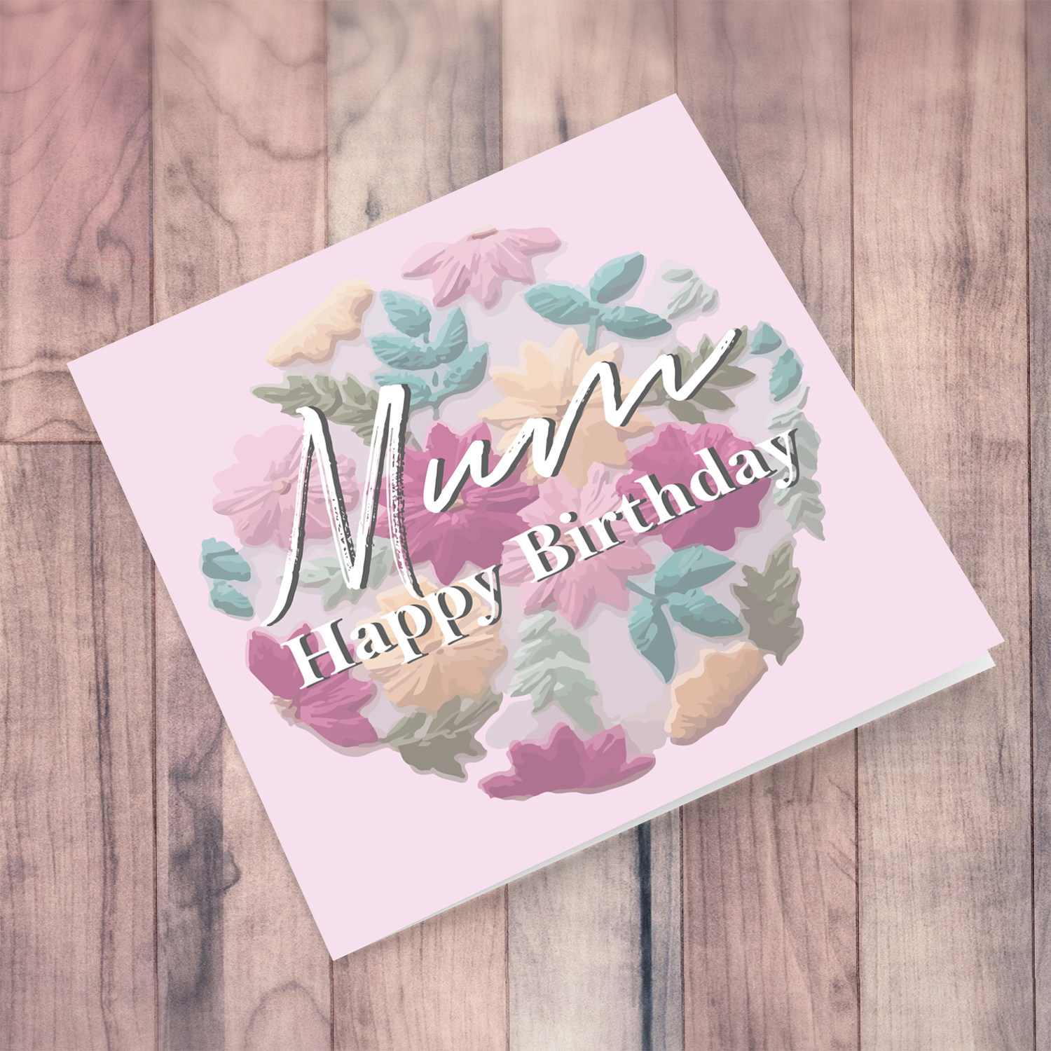 Pink Floral themed birthday card for Mum in English
