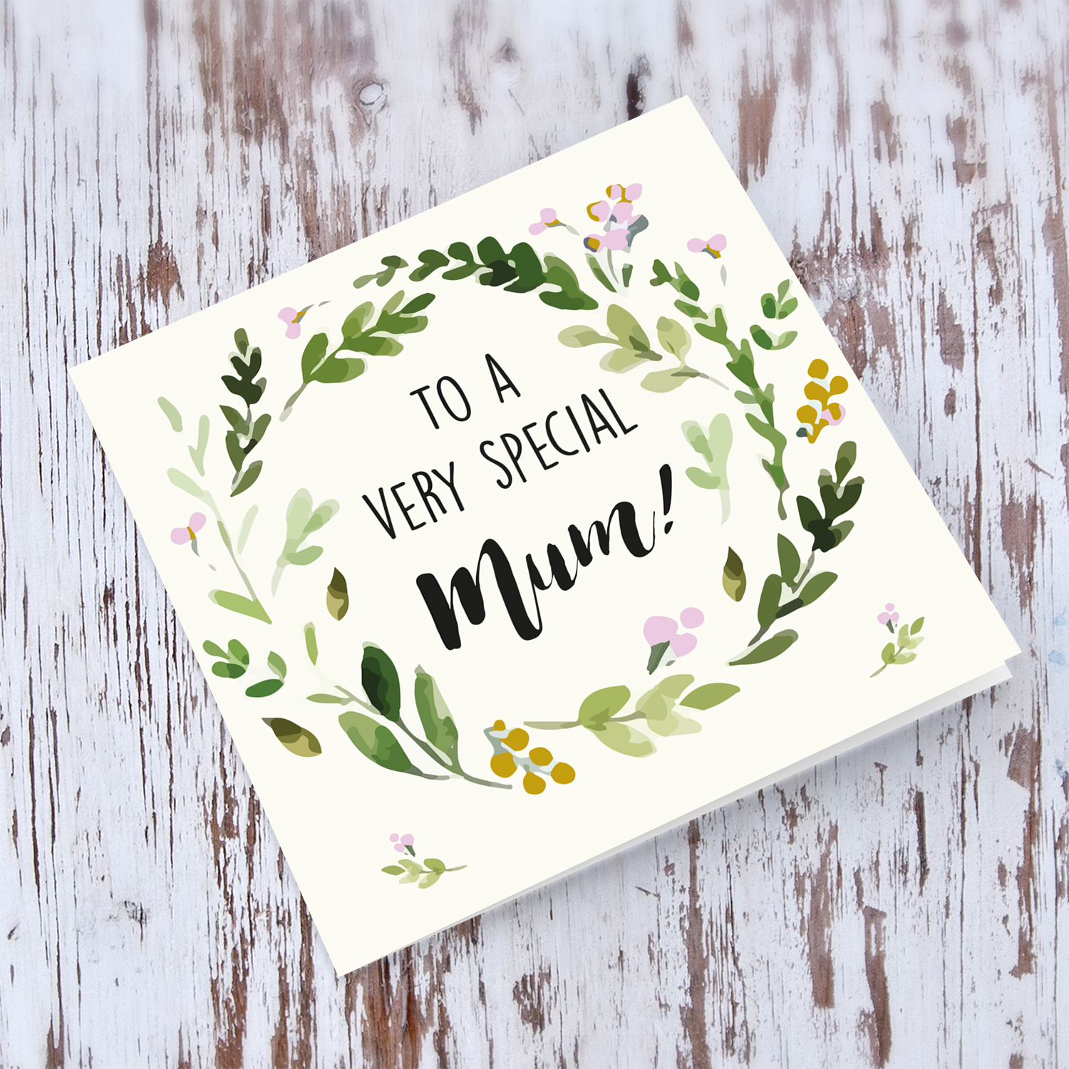 Floral wreath with pink and gold tones birthday card for mum