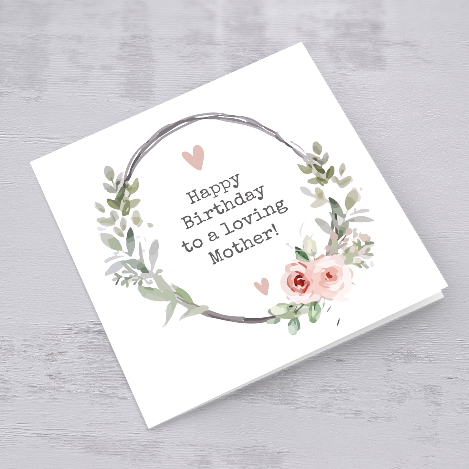 Floral wreath birthday for mother in English with pink hearts