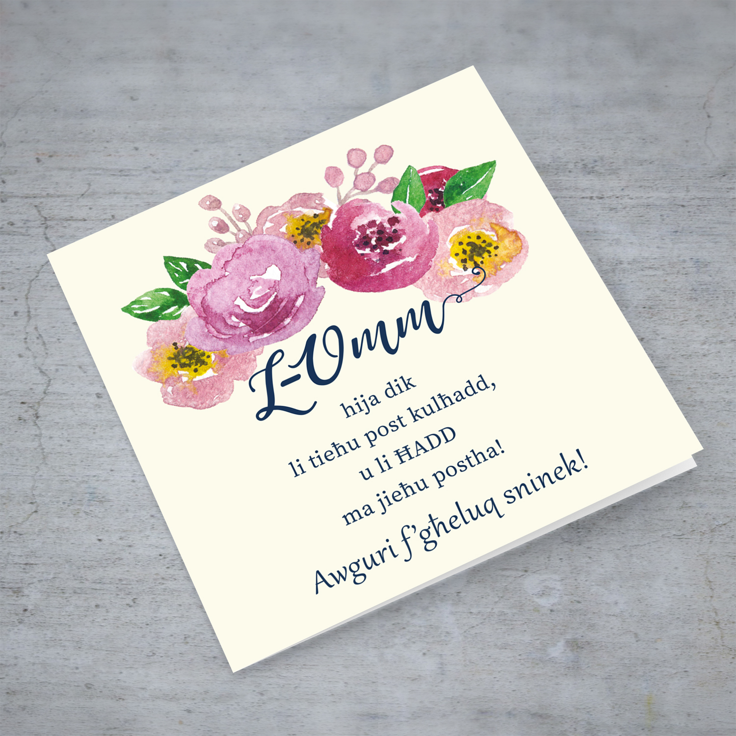 Floral wreath birthday card for mother in Maltese