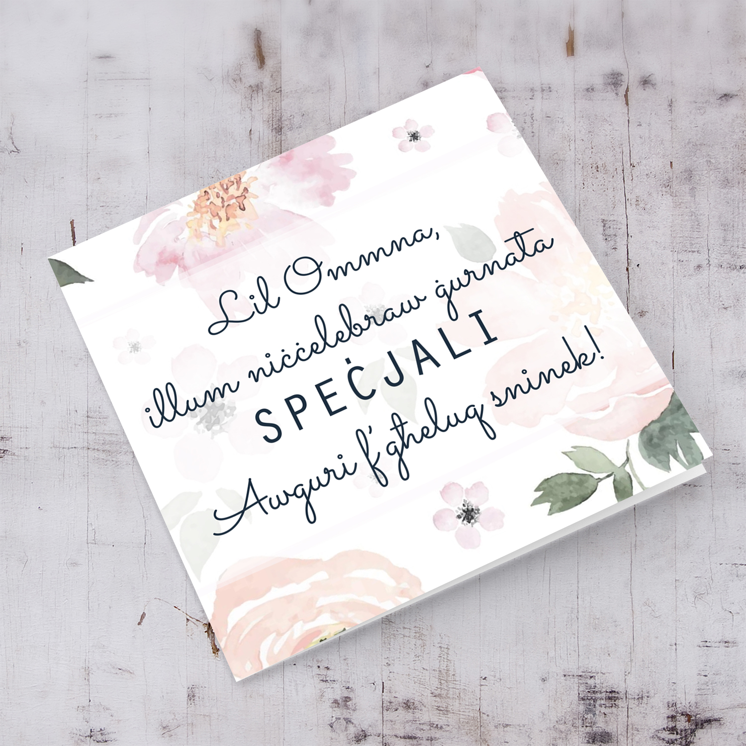 Floral background birthday card for mother in Maltese