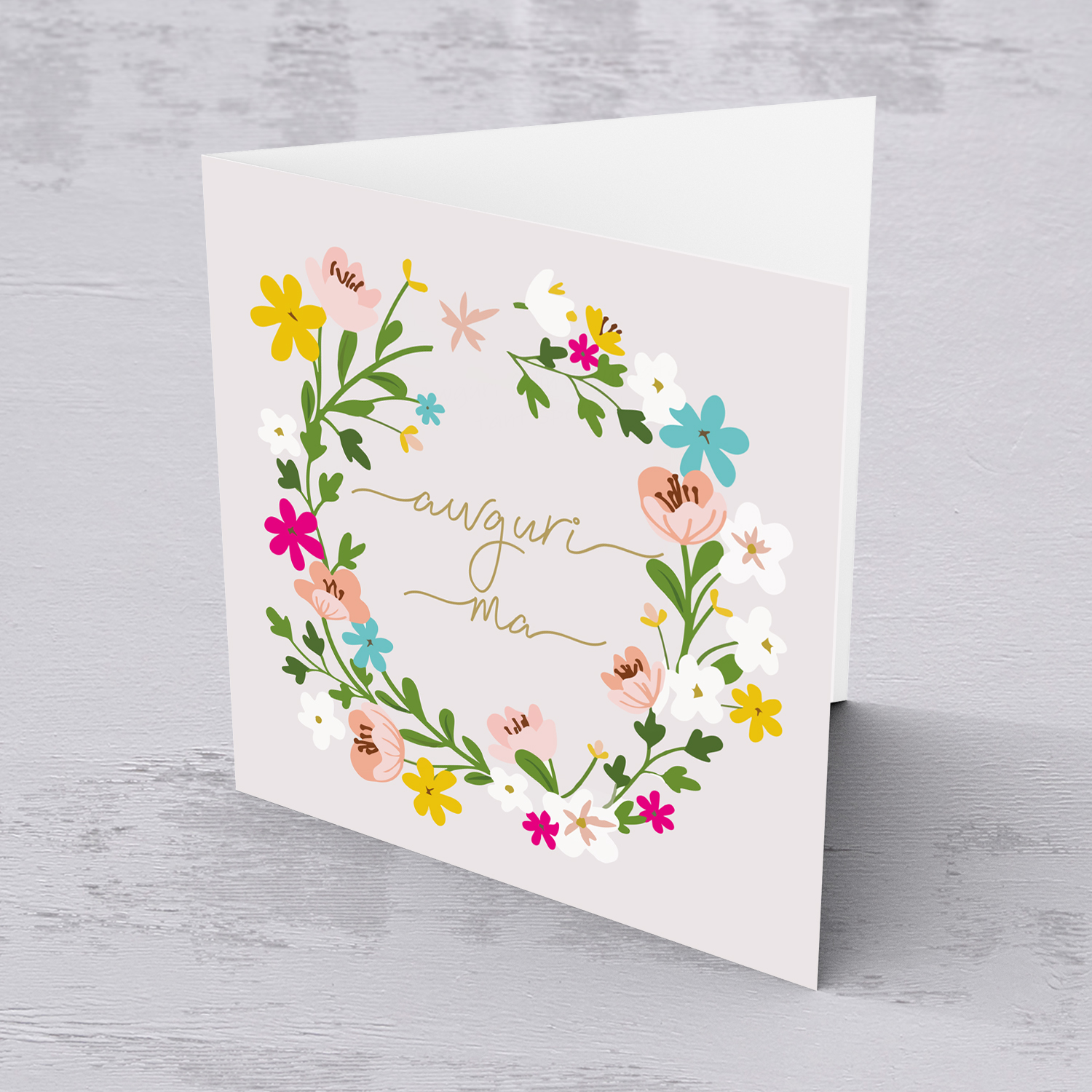 Colourful floral themed birthday card with light pink background for mother in Maltese