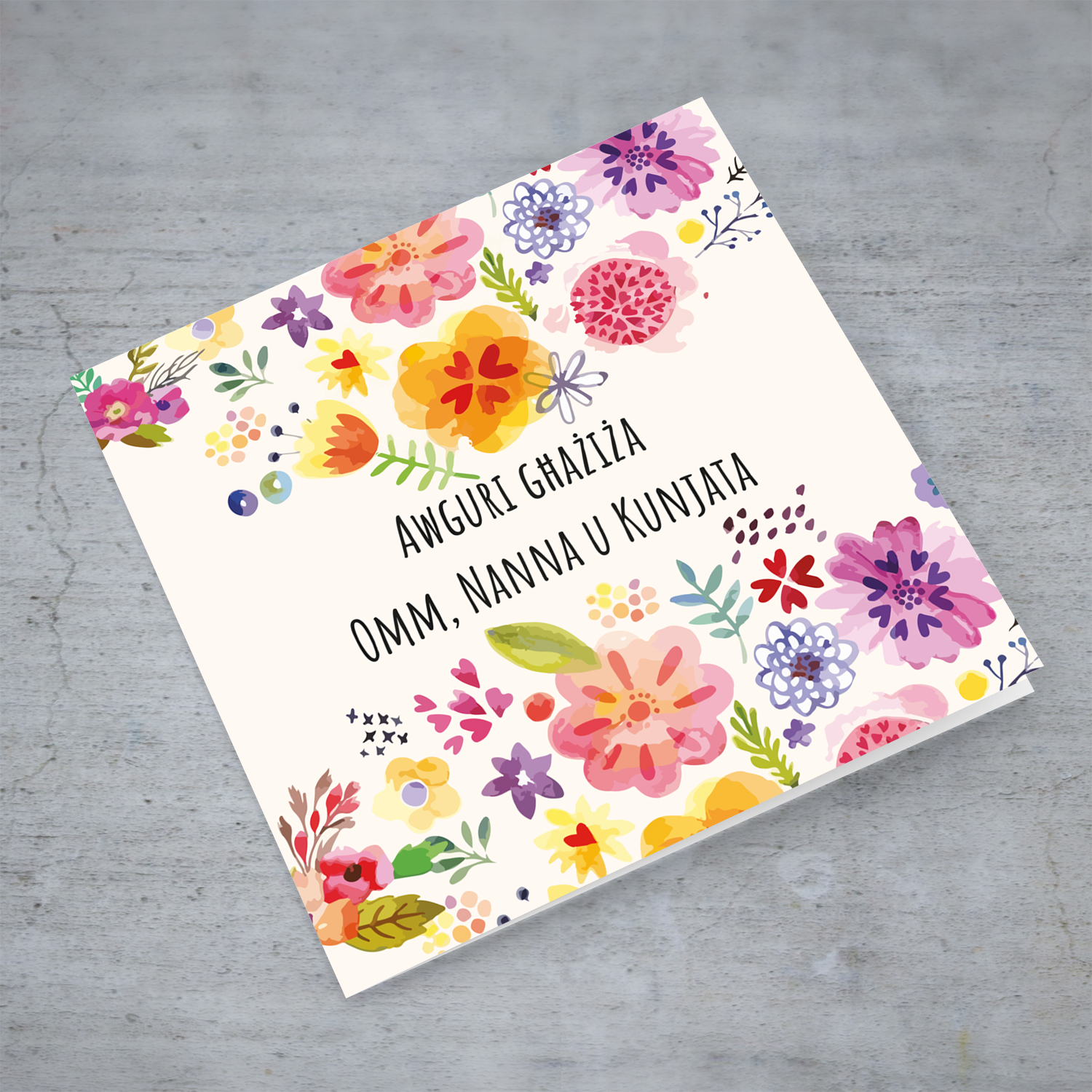 Colourful birthday card for mother, grandma & mother in law in Maltese