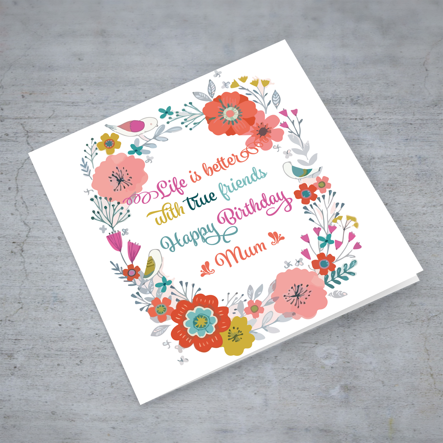 Colourful floral birthday card for Mum in English