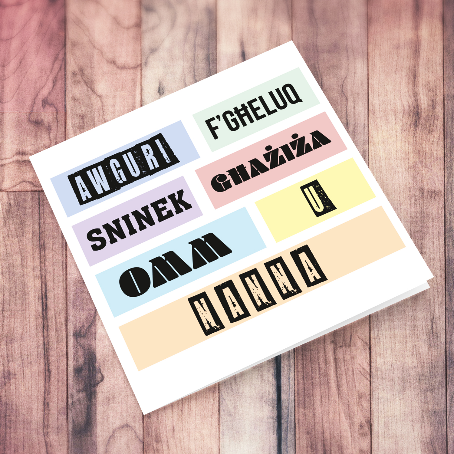 Colourful, modern pastel coloured birthday card for mother & nanna in Maltese