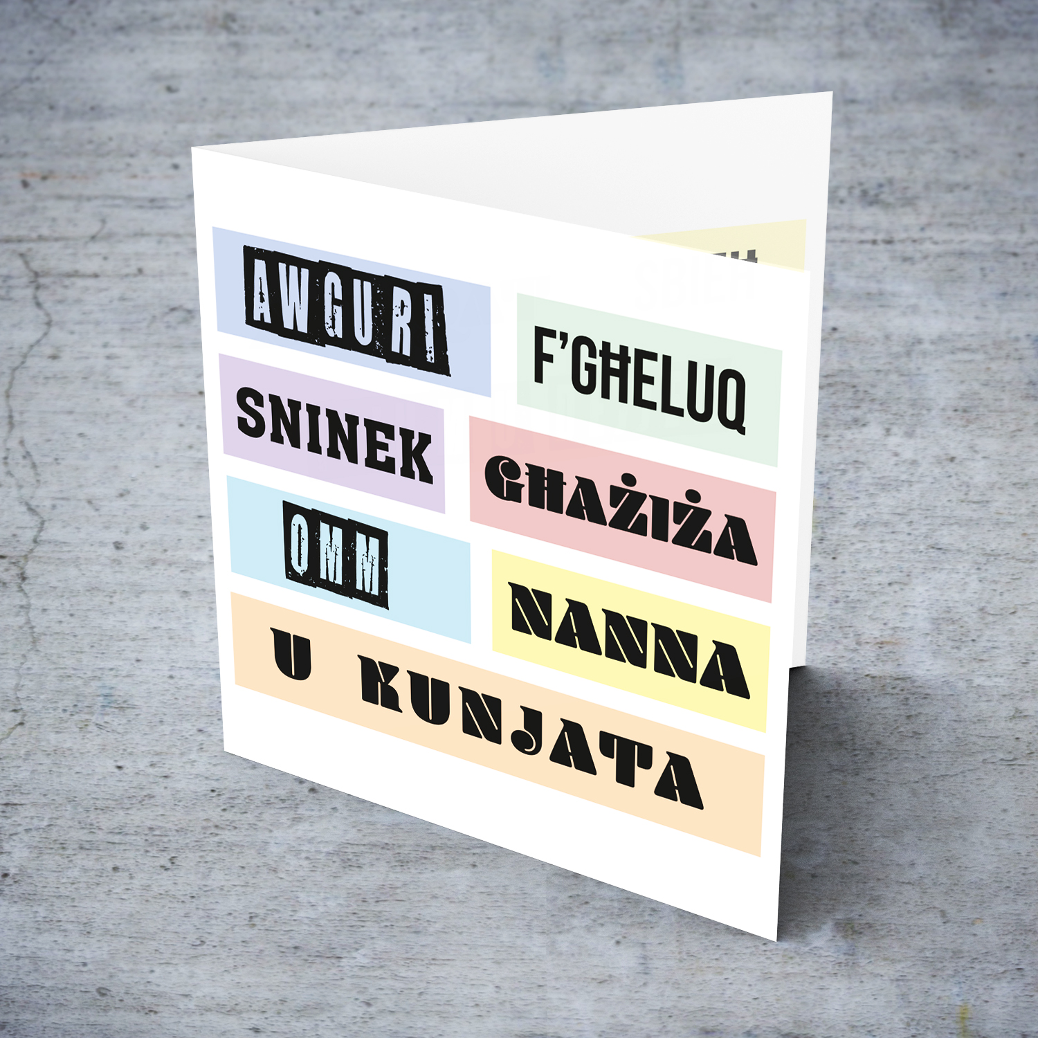 Colourful, modern pastel coloured birthday card for mum, grandma & mother-in-law in Maltese