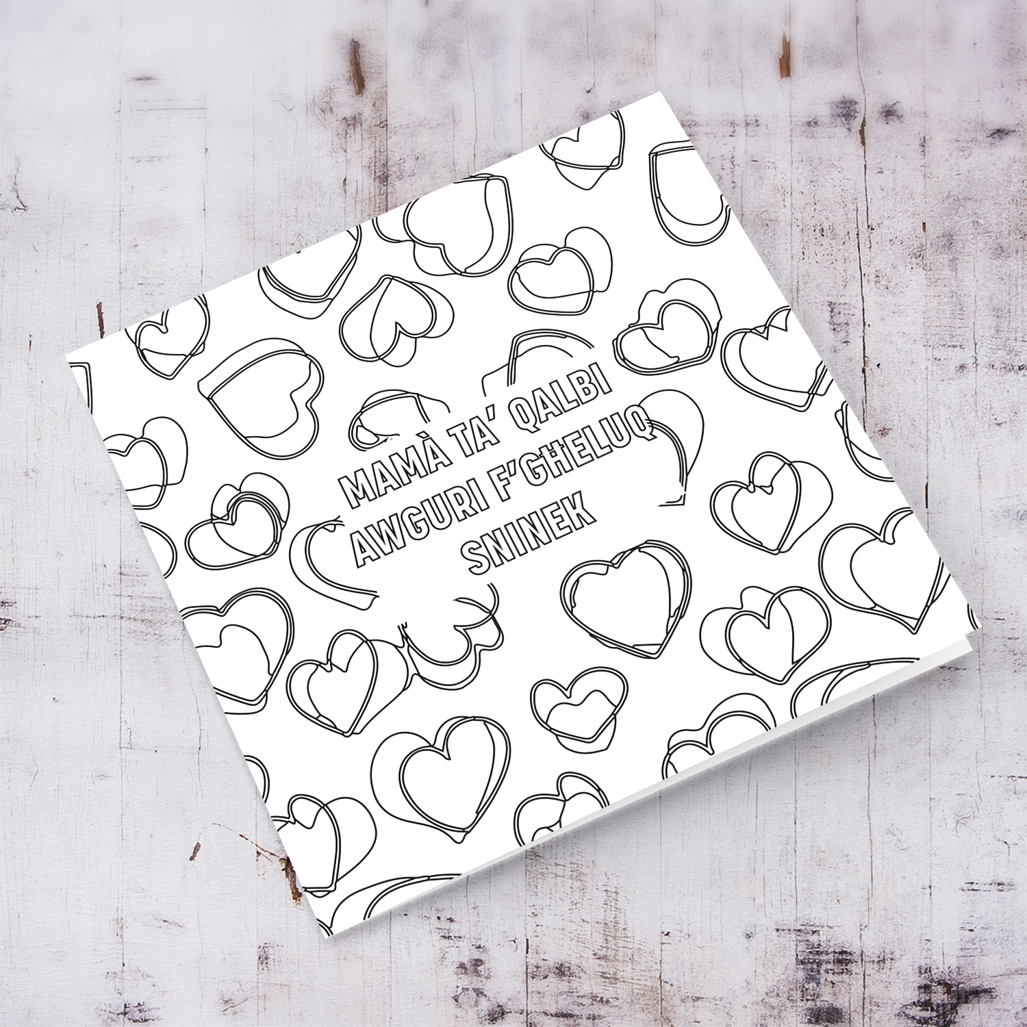 Colouring card full of hearts for mother in Maltese