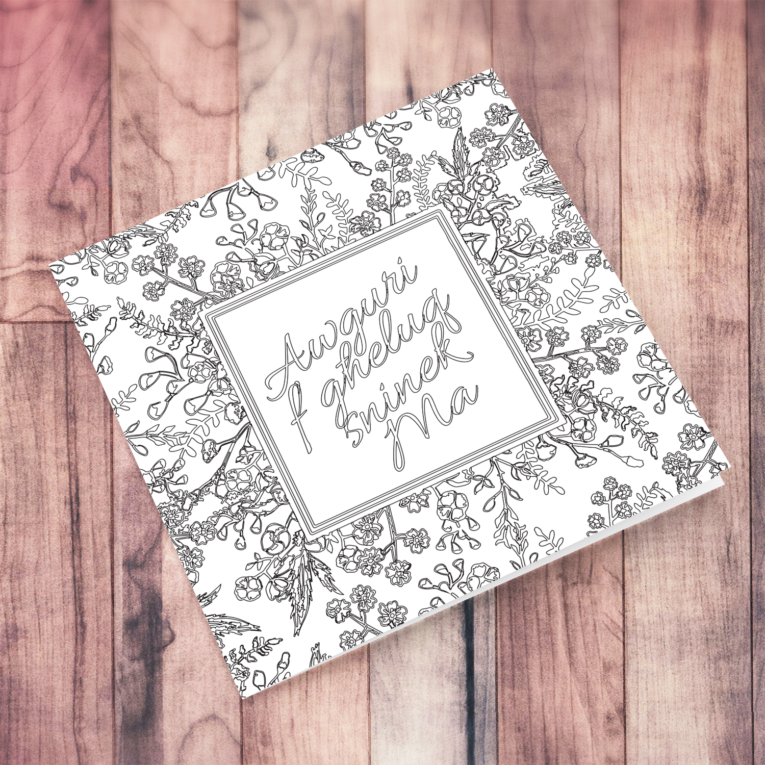 Colouring card with roses and florals birthday card for Mother in Maltese