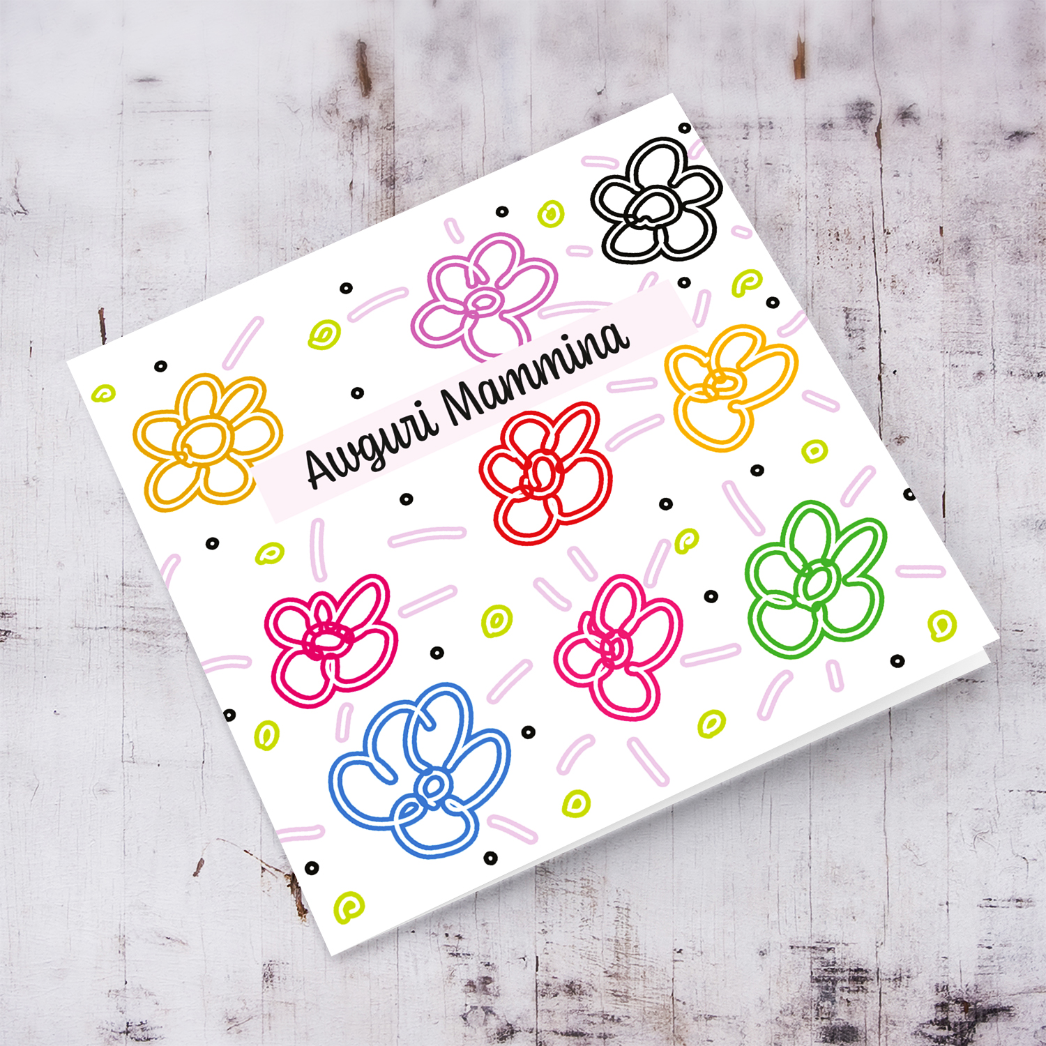 Colourful, bright coloured flowers birthday card for Mum in Maltese