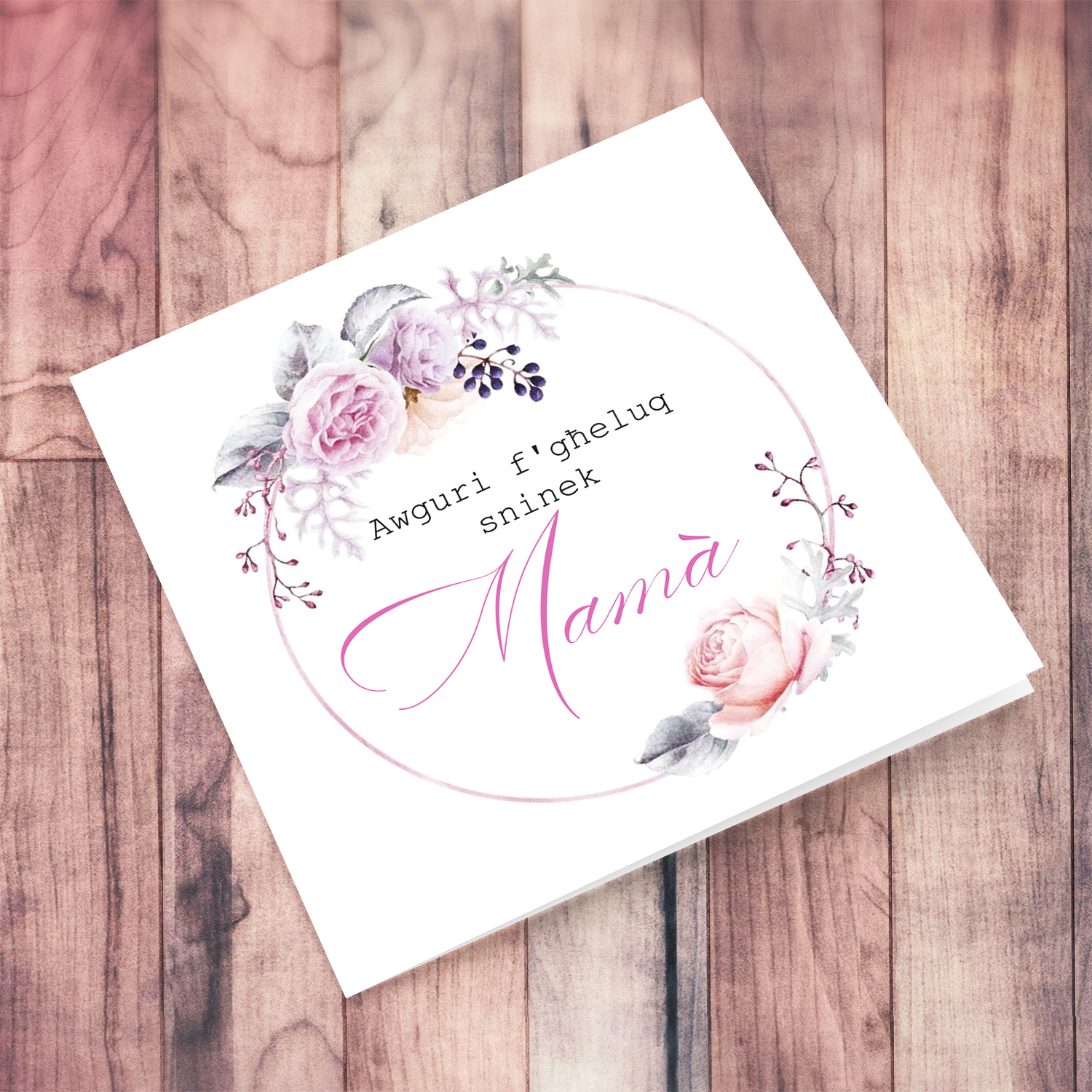 Floral wreath birthday card for Mum in Maltese