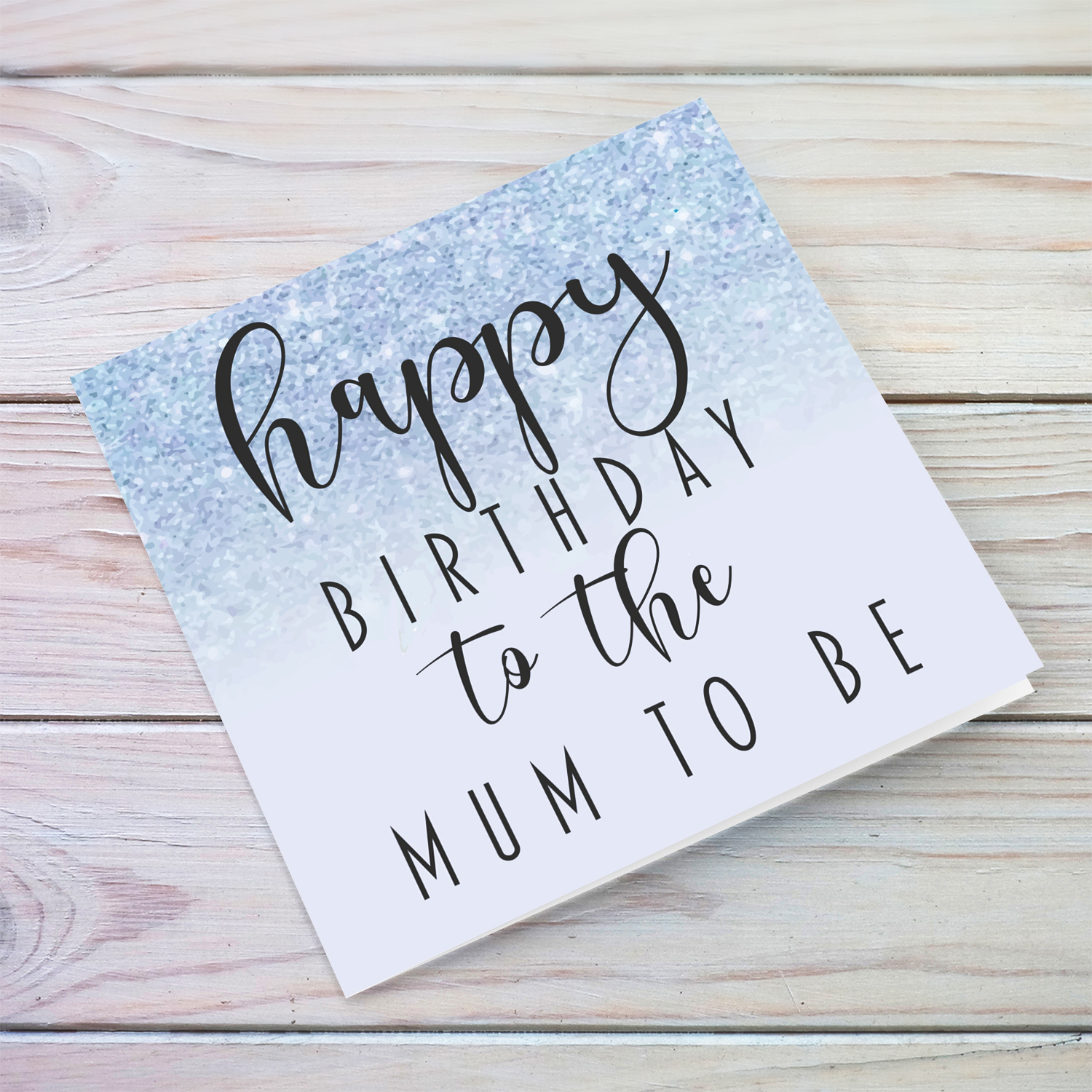 Light blue background birthday card for mum to be in English