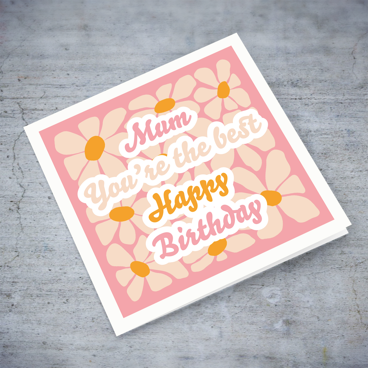 Flower themed birthday card for Mum in flowery background in shades of pink - You're the best - in English