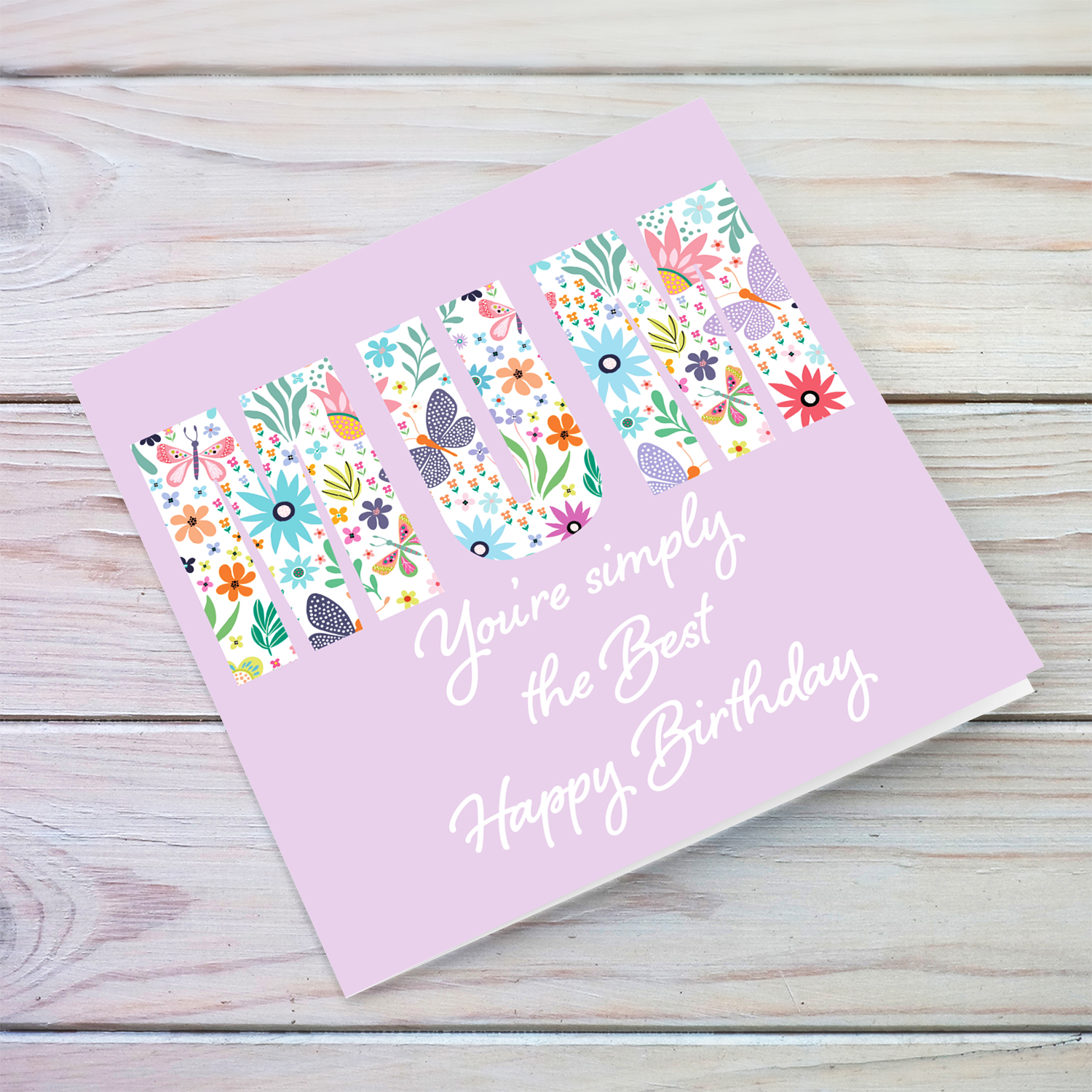 Flowery text MUM birthday card - You're simply the BEST in English